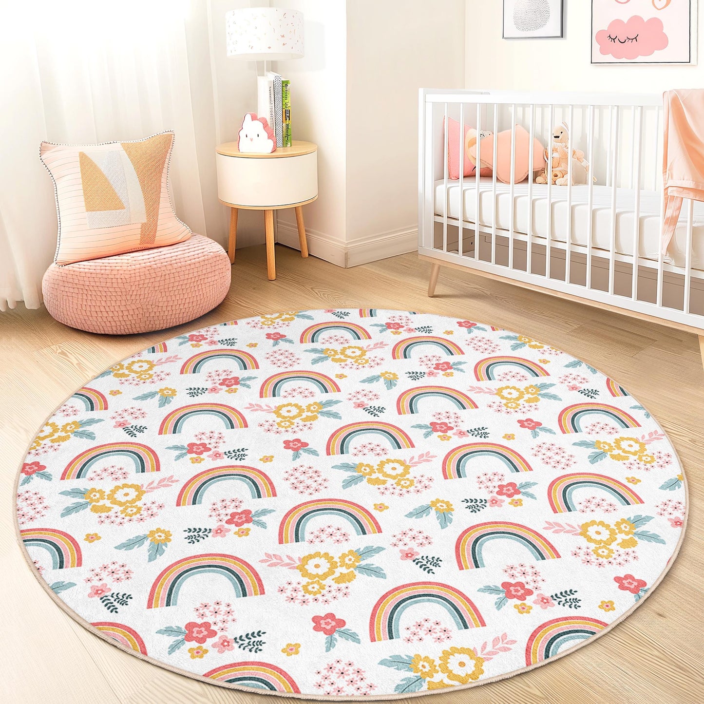 Runder Regenbogen-Blumenteppich: Kinderzimmer-Dekoration