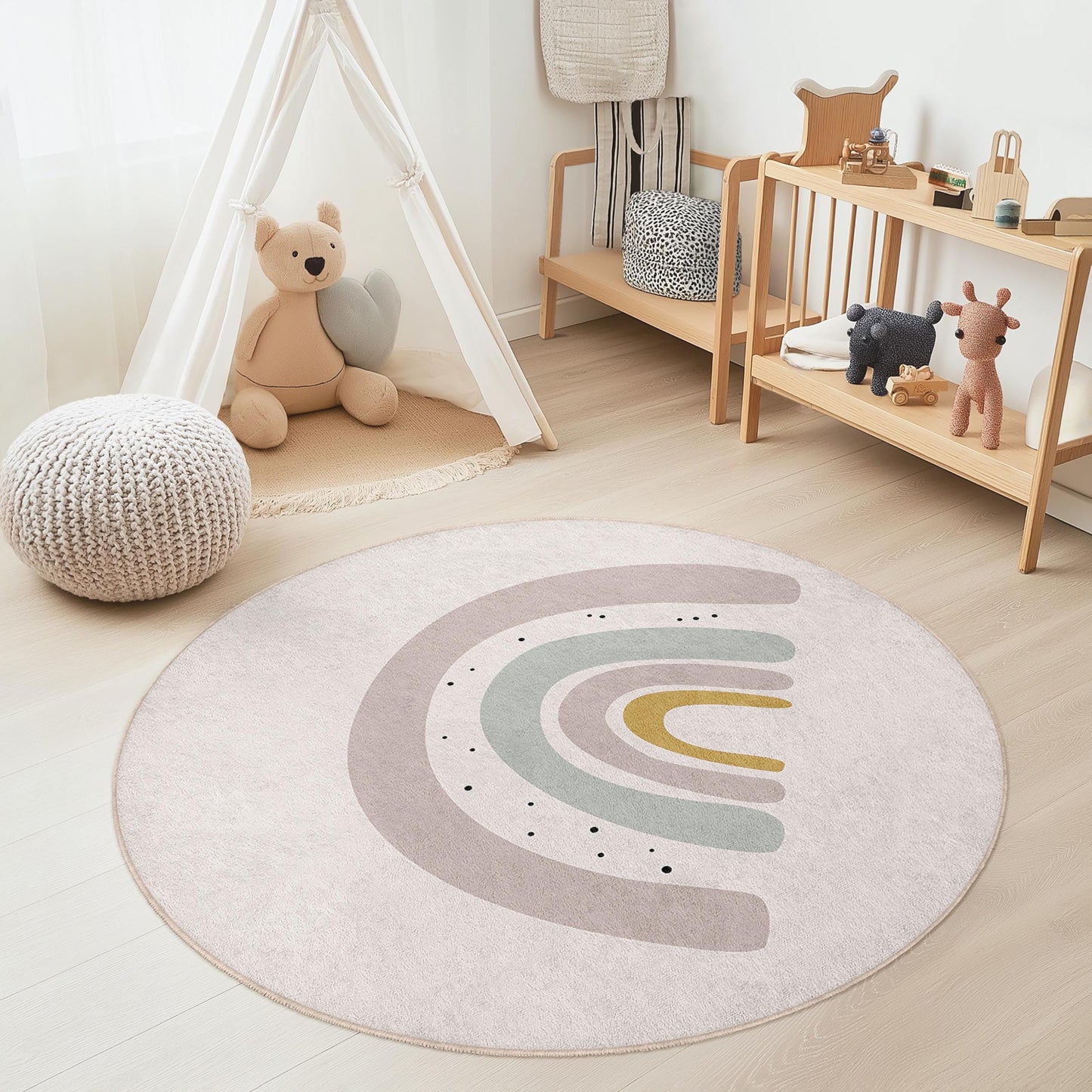 Regenbogenbogen-Kinderteppich: Weicher Spielzimmerteppich