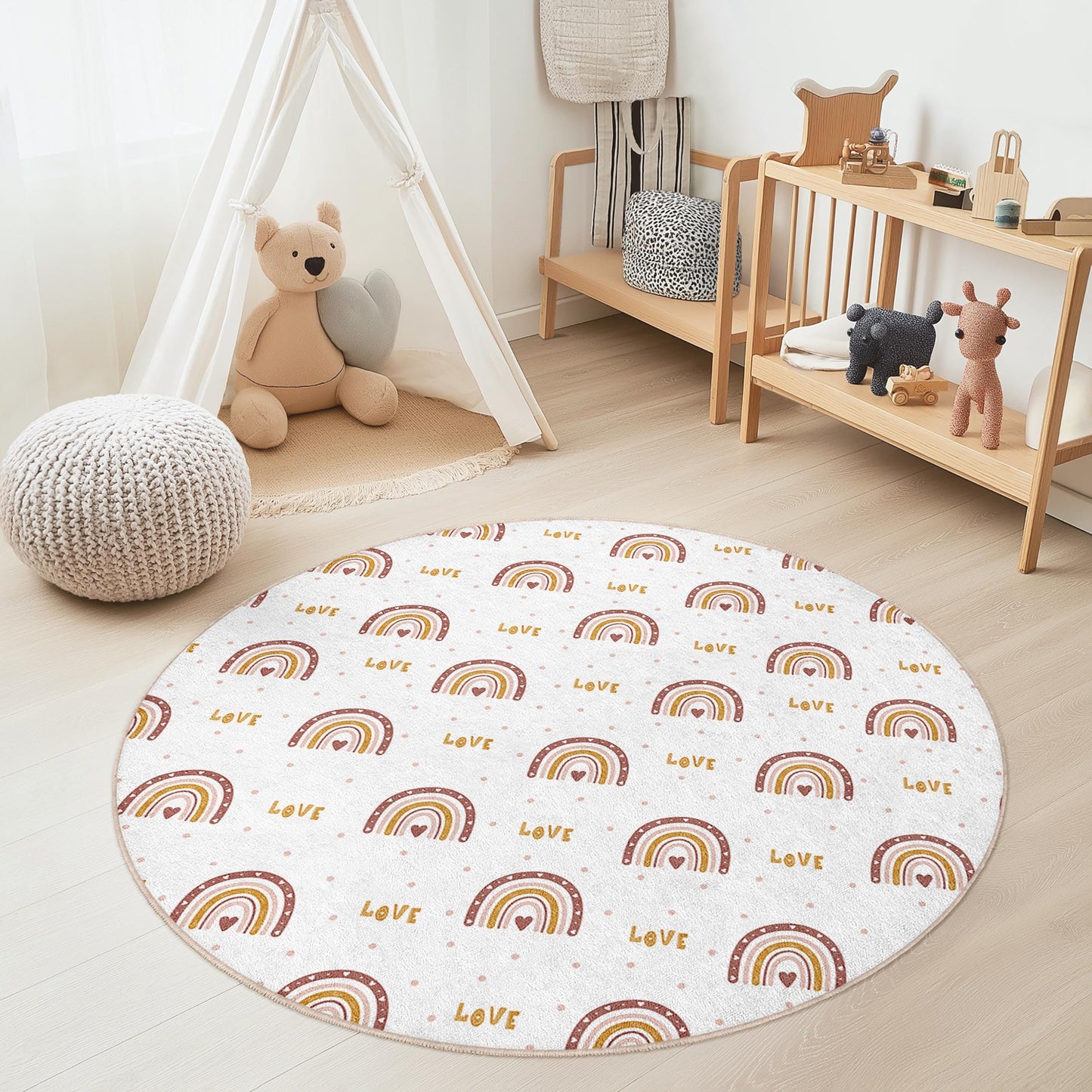 Regenbogen-Kinderteppich: Runde Spielmatte, Kinderzimmerdekoration