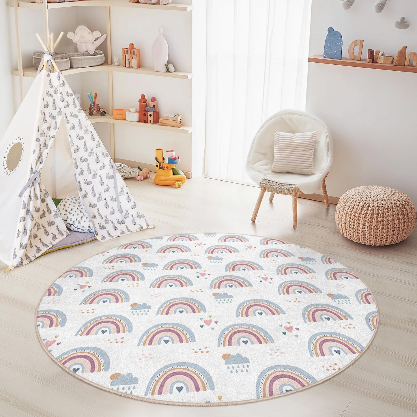 Regenbogenfarbener Spielteppich für Kinder: Weicher Teppich für Kinderzimmer