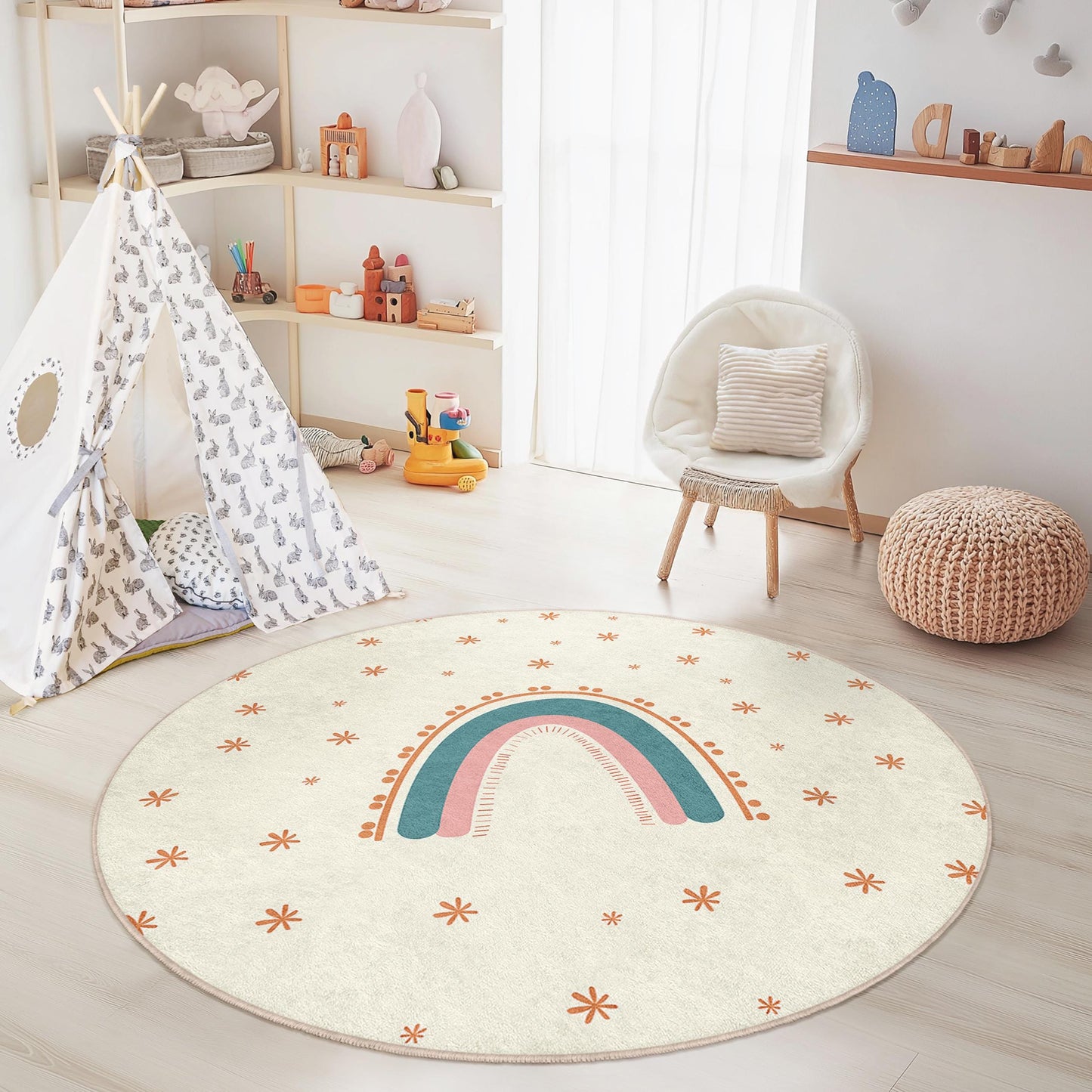 Regenbogen-Kinderteppich: Weicher Spielzimmerteppich mit Sternen