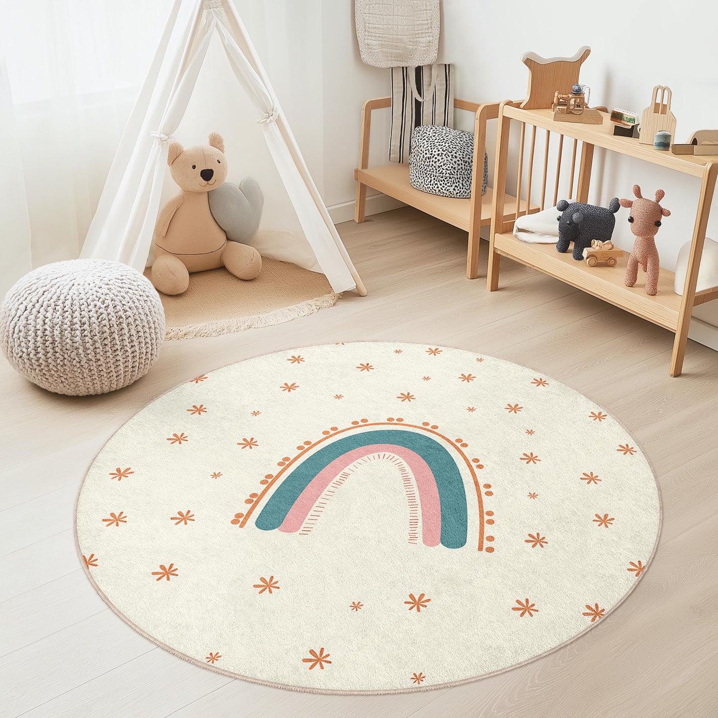 Rainbow Kids Rug: Soft Playroom Carpet with Stars