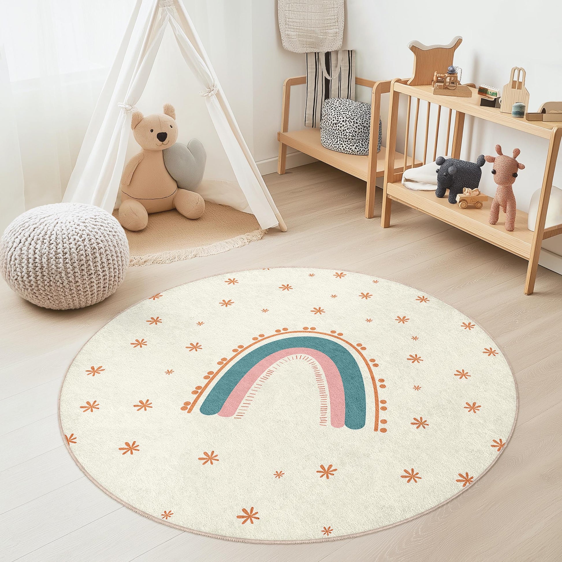Rainbow Kids Rug: Soft Playroom Carpet with Stars