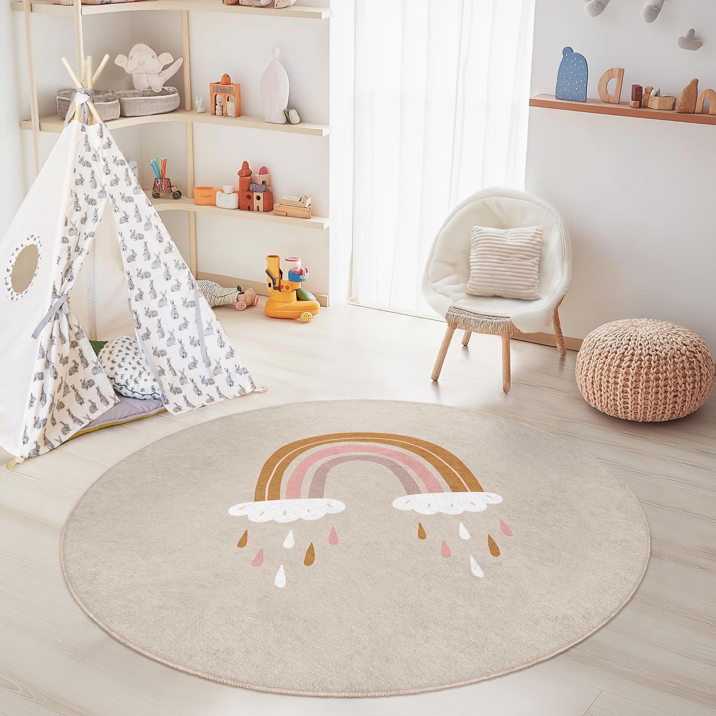 Regenbogen-Kinderteppich: Zarter Pastell-Teppich für Kinderzimmer und Spielzimmer
