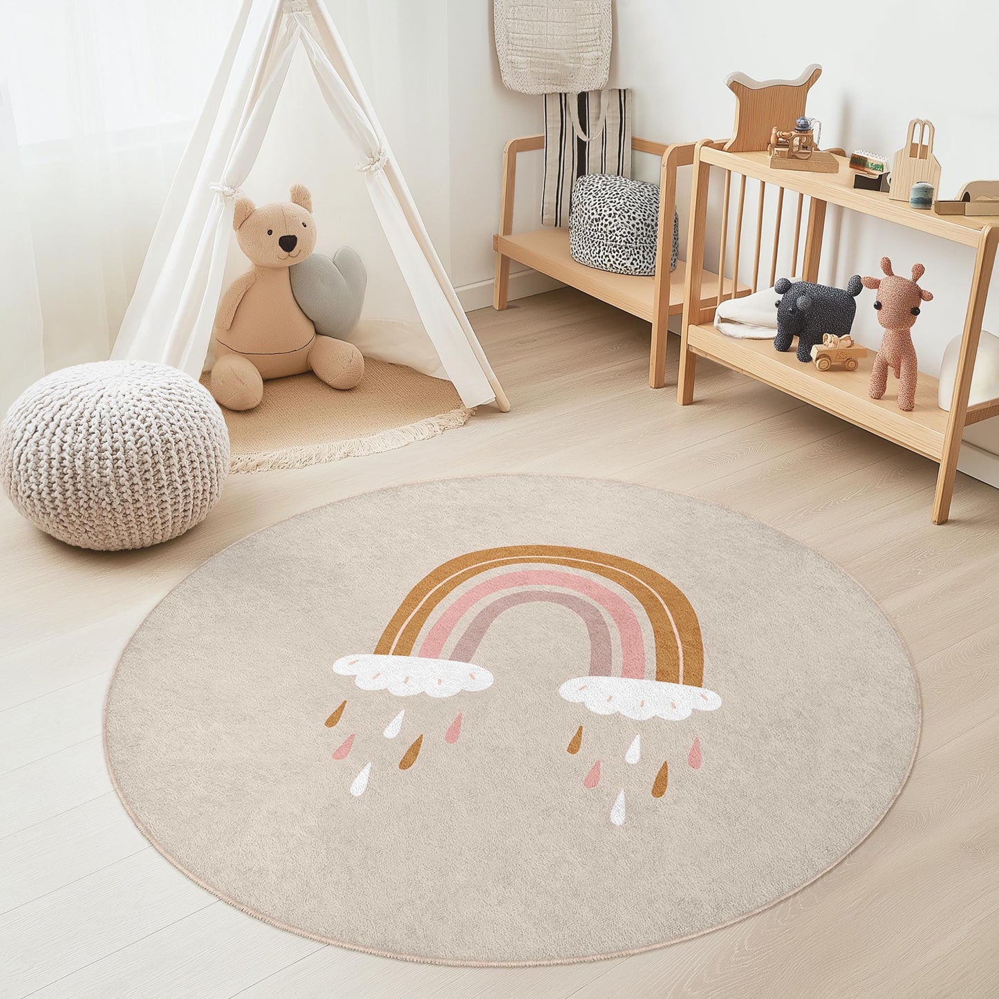Regenbogen-Kinderteppich: Zarter Pastell-Teppich für Kinderzimmer und Spielzimmer