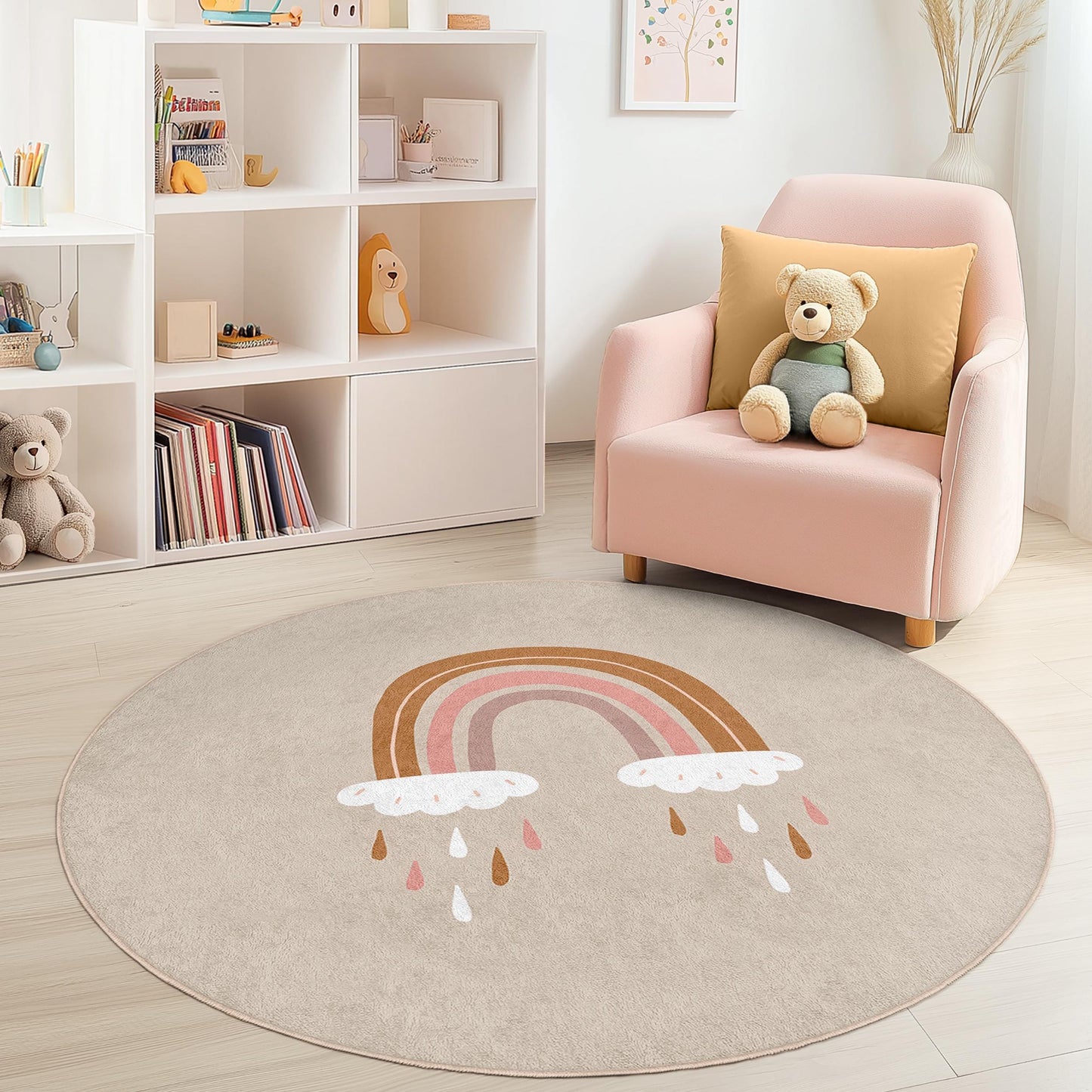 Rainbow Kids Rug: Soft Pastel Nursery Playroom Carpet