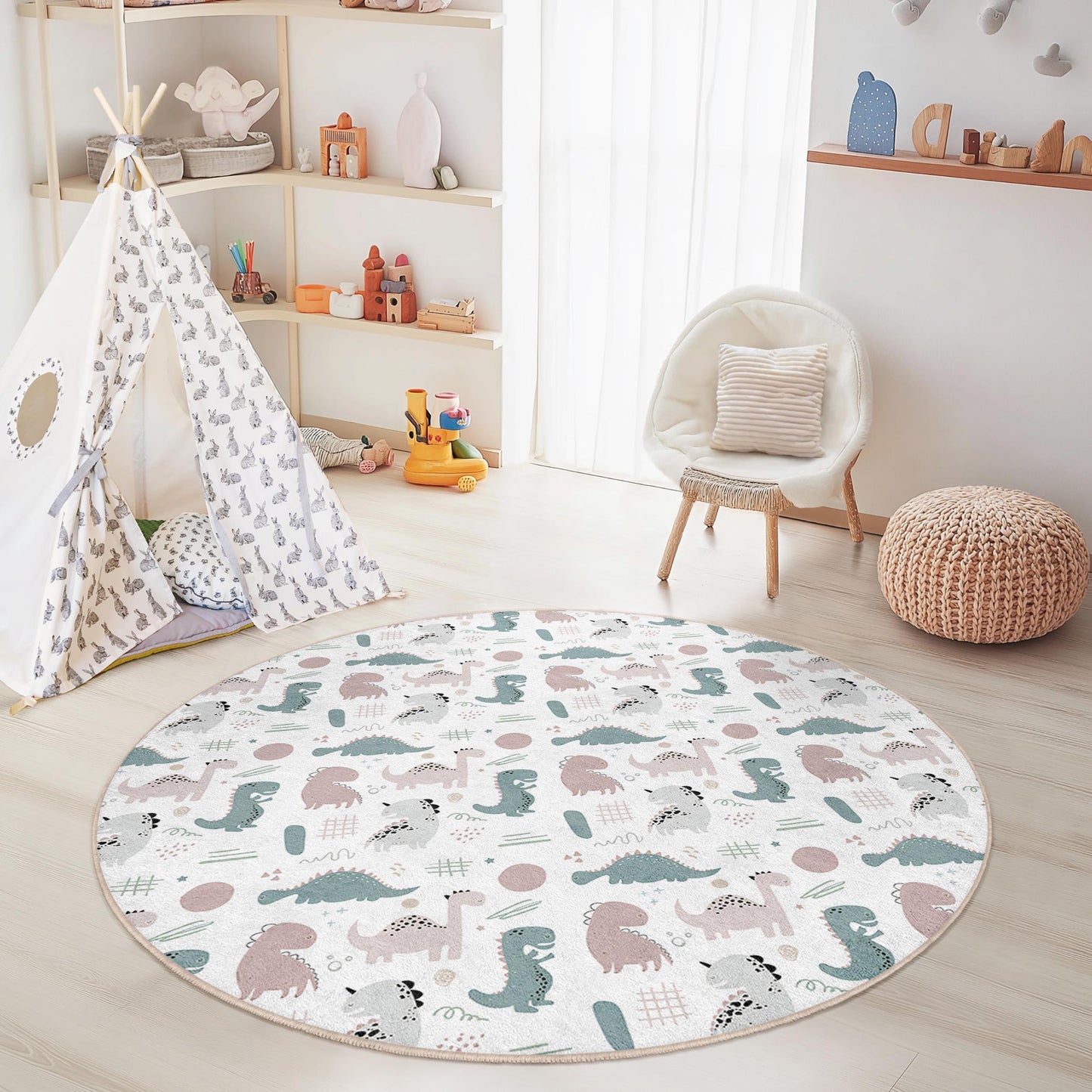 Dinosaurier-Spielteppich für Kinder: Runde Spielmatte, personalisierte Kinderzimmerdekoration
