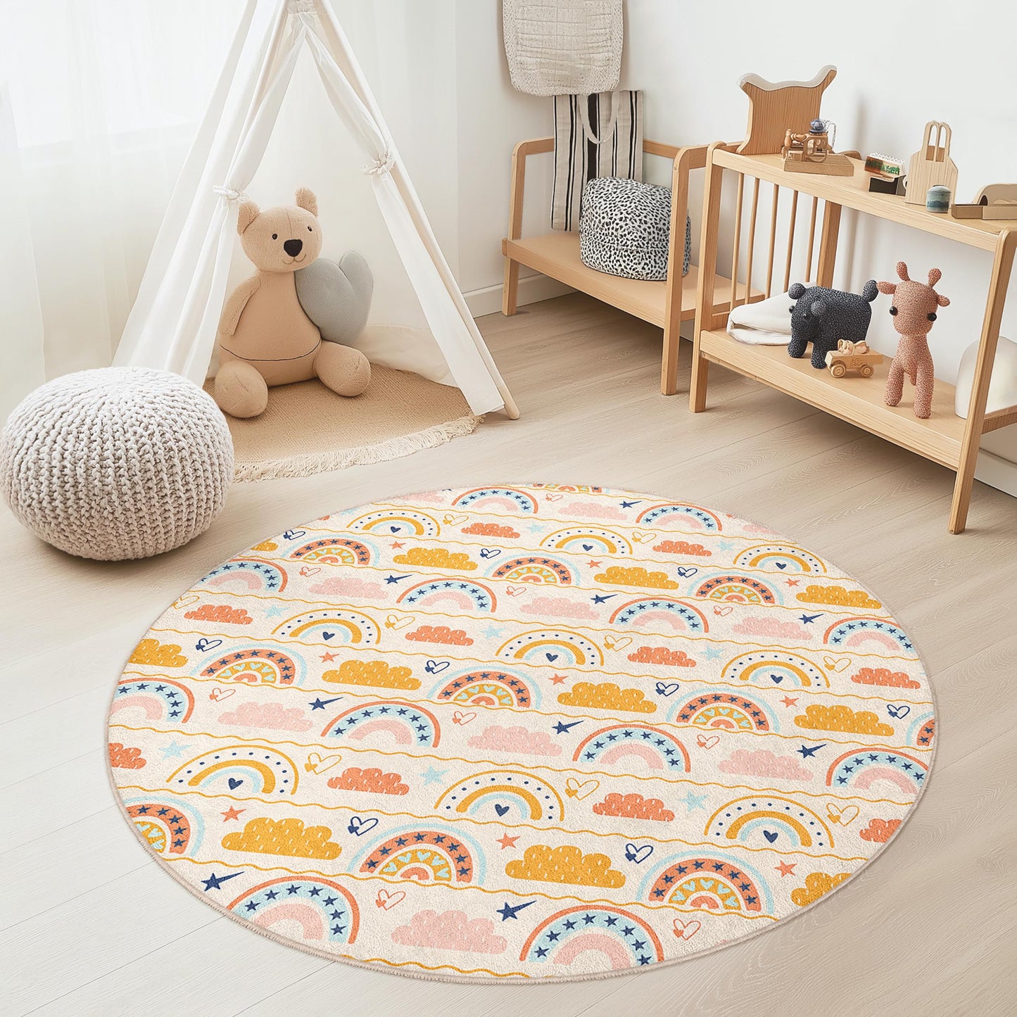 Regenbogenwolken-Kinderteppich: Weicher Spielzimmerteppich, Kinderzimmerdekoration