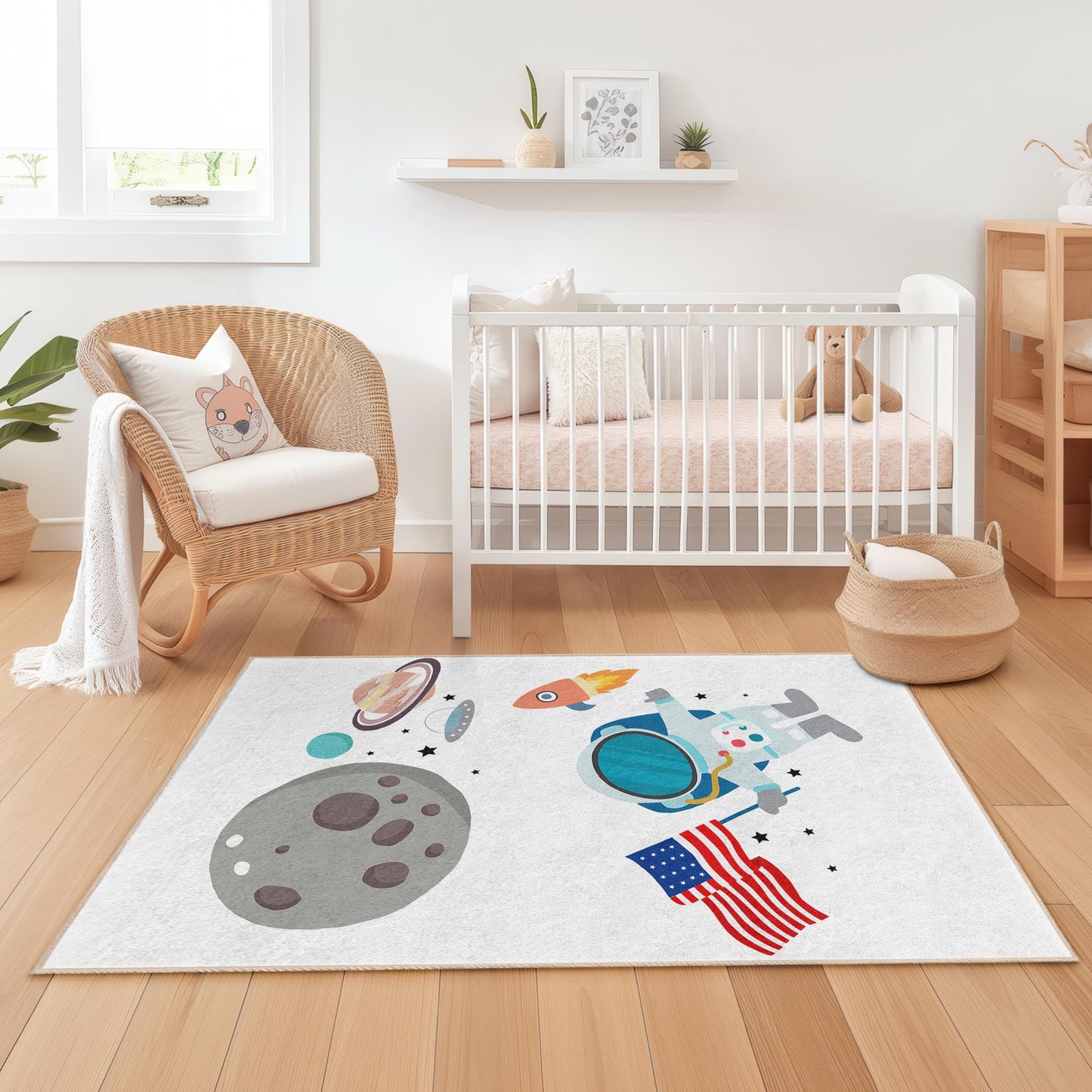 Galaxie-Deko, Astronauten-Weltraumabenteuer-Kinderteppich, rechteckige Spielmatte, Weltraum-Thementeppich fürs Kinderzimmer, Kinderzimmerteppich