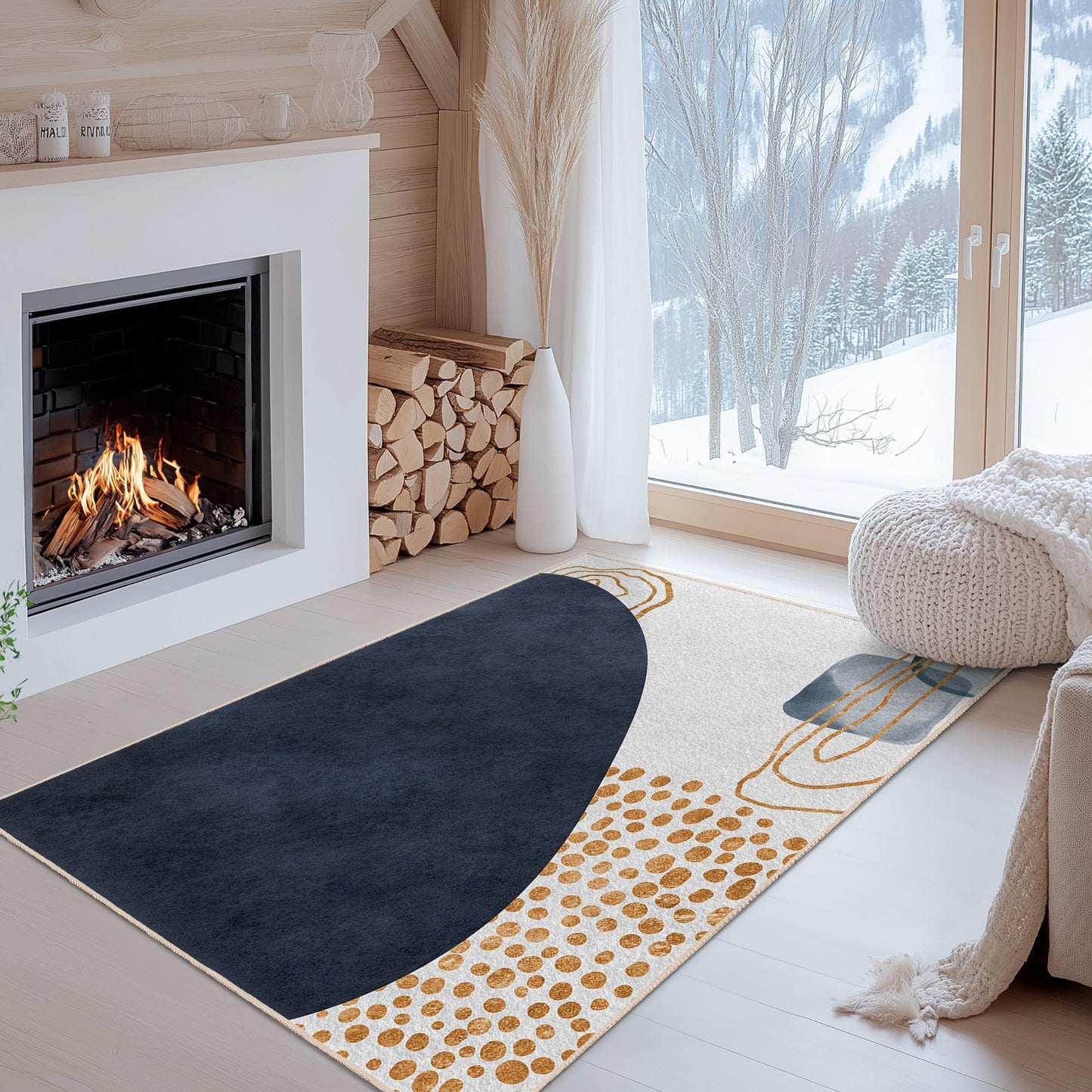 Elegante geometrische Fußmatte | Rechteckiger Teppich mit abstraktem geometrischem Design | Moderner Wohnzimmerteppich | Stilvolle Wohnaccessoires
