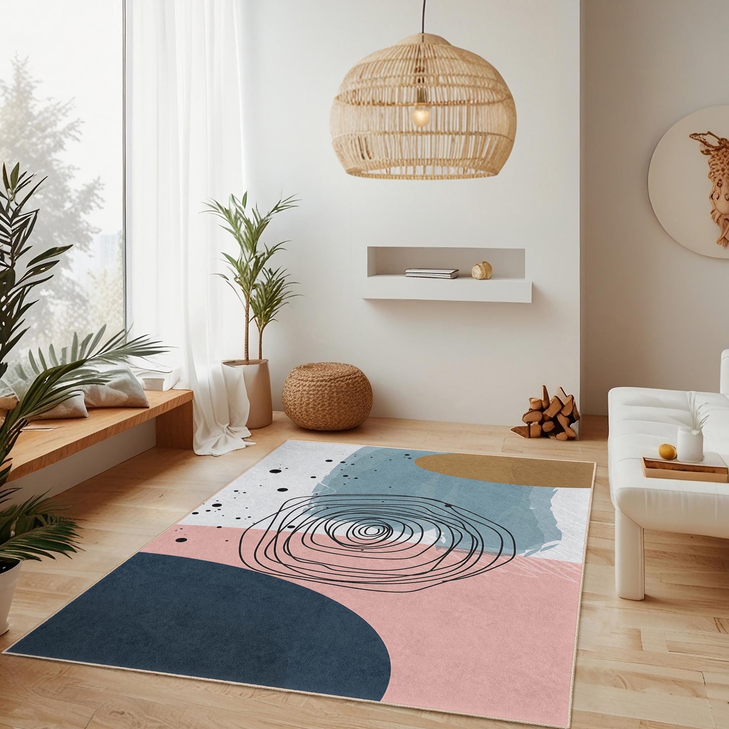 Einzigartiges geometrisches Design | Moderner abstrakter rechteckiger Teppich | Stilvoller Wohnzimmerteppich | Weiche, rutschfeste Baumwollmatte