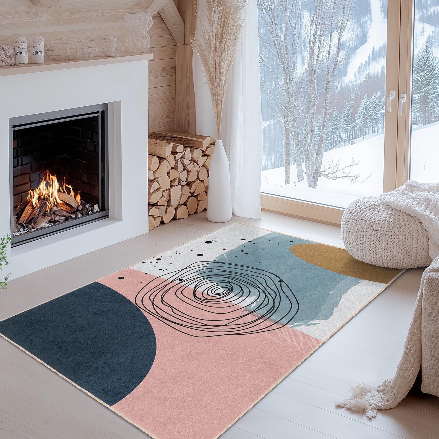 Einzigartiges geometrisches Design | Moderner abstrakter rechteckiger Teppich | Stilvoller Wohnzimmerteppich | Weiche, rutschfeste Baumwollmatte