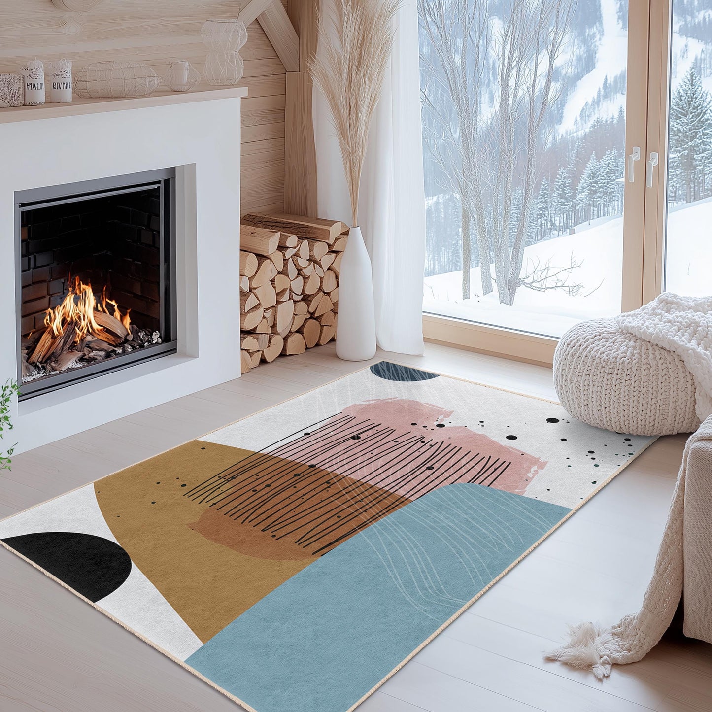 Trendiges Design für jeden Raum | Rechteckiger Wohnzimmerteppich mit abstraktem geometrischem Muster | Moderner, weicher Teppich | Stilvolle Wohndekoration