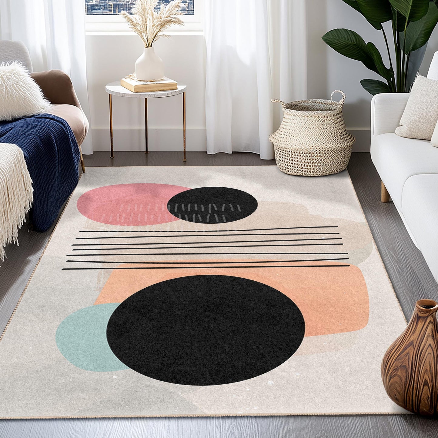 Stilvolle Wohnaccessoires | Rechteckiger Teppich mit abstraktem geometrischem Muster | Moderner Wohnzimmerteppich | Trendige Fußmatte