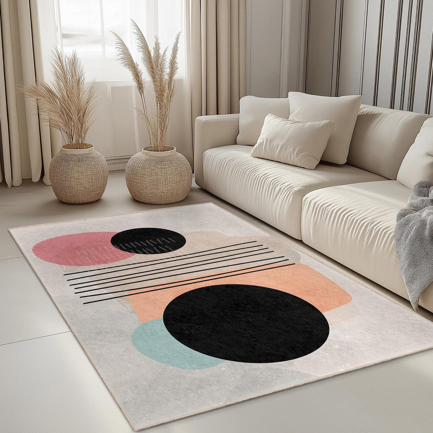 Stilvolle Wohnaccessoires | Rechteckiger Teppich mit abstraktem geometrischem Muster | Moderner Wohnzimmerteppich | Trendige Fußmatte