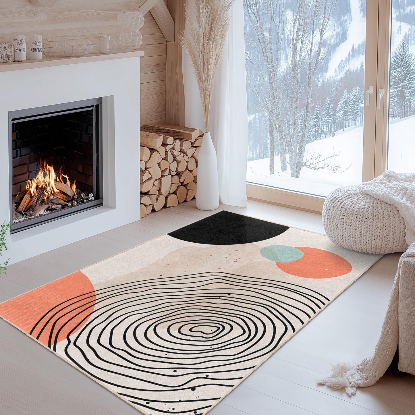 Pflegeleichte Dekomatte | Rechteckiger Teppich mit abstraktem geometrischem Muster | Moderner Wohnzimmerteppich | Weicher Baumwoll-Bodenbelag