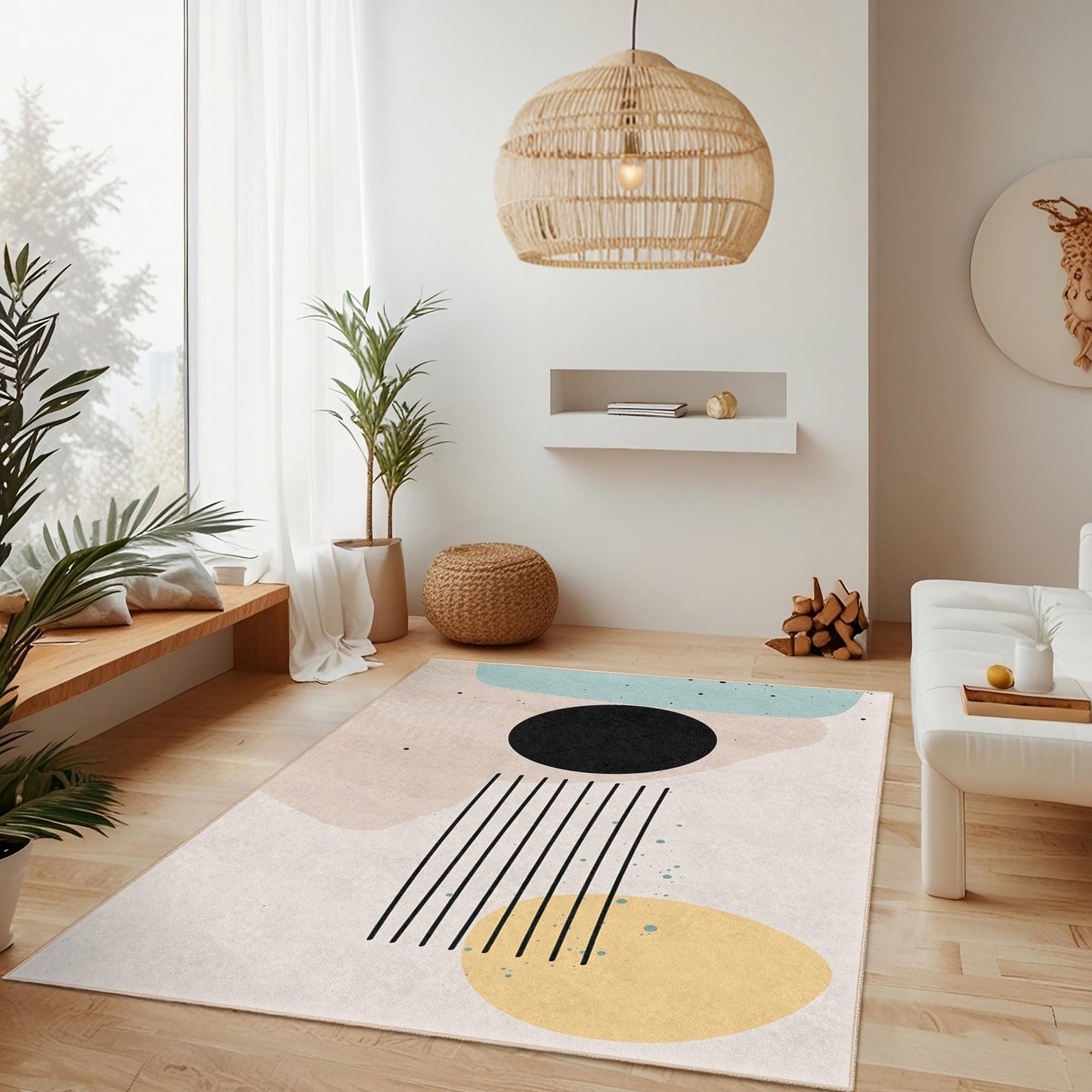 Abstrakter geometrischer rechteckiger Teppich | Moderne Wohnzimmergestaltung | Pflegeleichter, stilvoller Teppich | Zeitgenössisches Wohnaccessoire