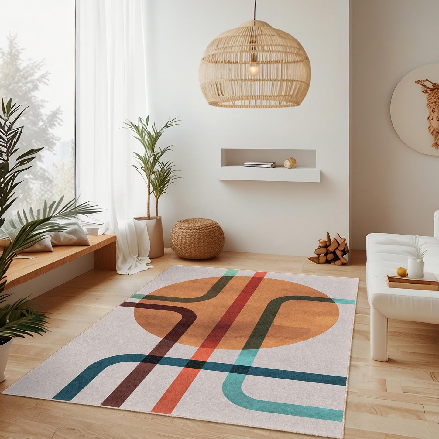 Stilvoller Wohnaccessoire-Akzent | Rechteckiger Teppich mit abstraktem Linienmuster | Moderner Wohnzimmerteppich | Pflegeleichte Dekomatte