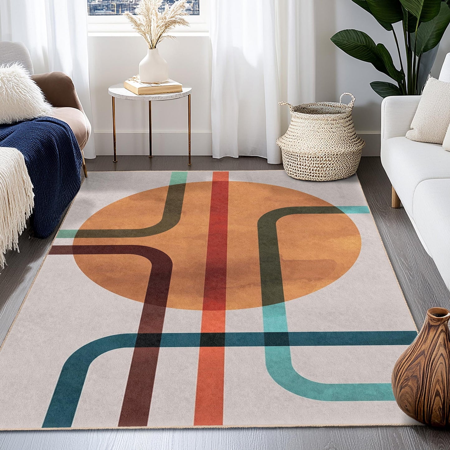 Stilvoller Wohnaccessoire-Akzent | Rechteckiger Teppich mit abstraktem Linienmuster | Moderner Wohnzimmerteppich | Pflegeleichte Dekomatte