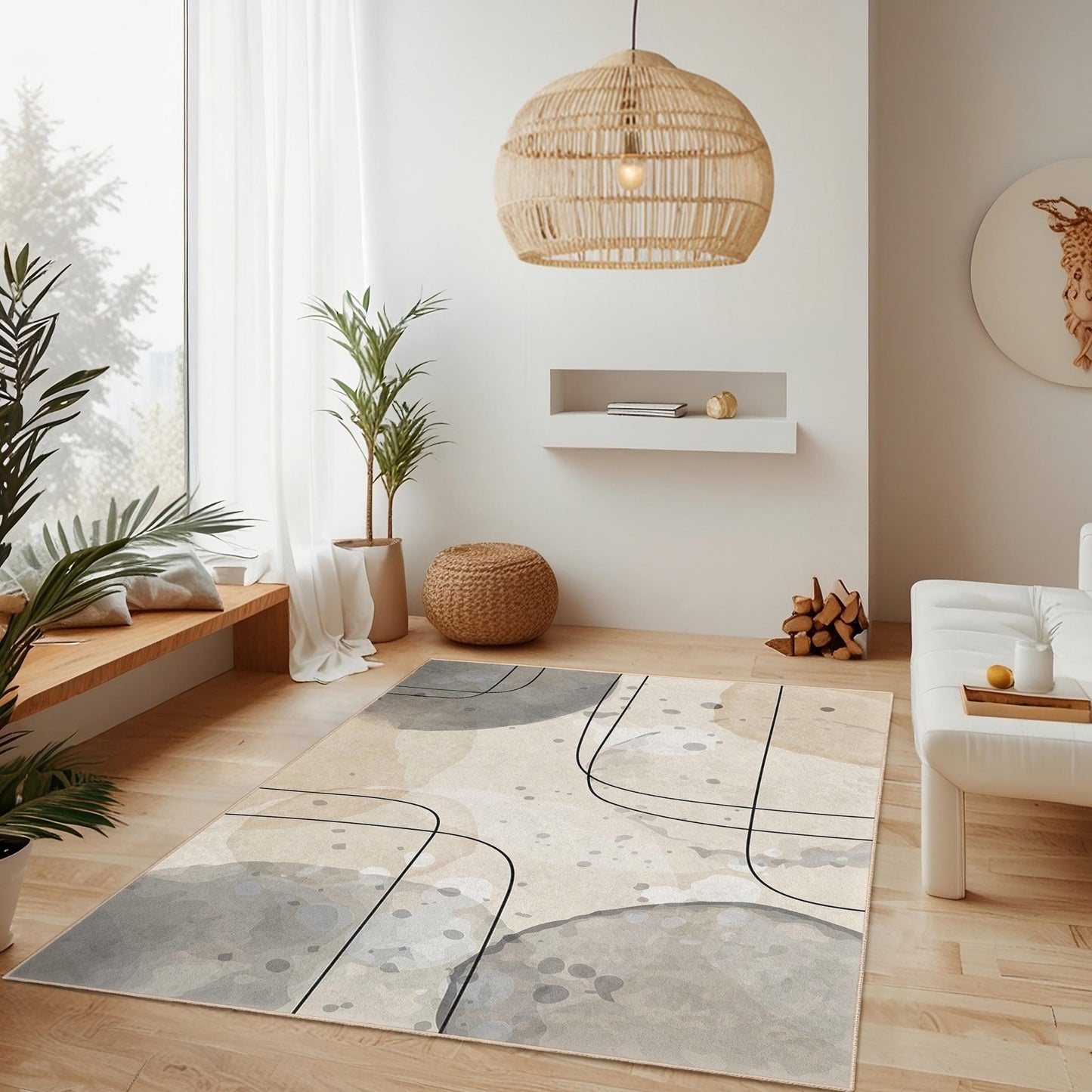 Moderner Wohnzimmerteppich | Rechteckiger Teppich mit abstraktem Linienmuster | Pflegeleichter, weicher Teppich | Stilvolle Wohnaccessoires