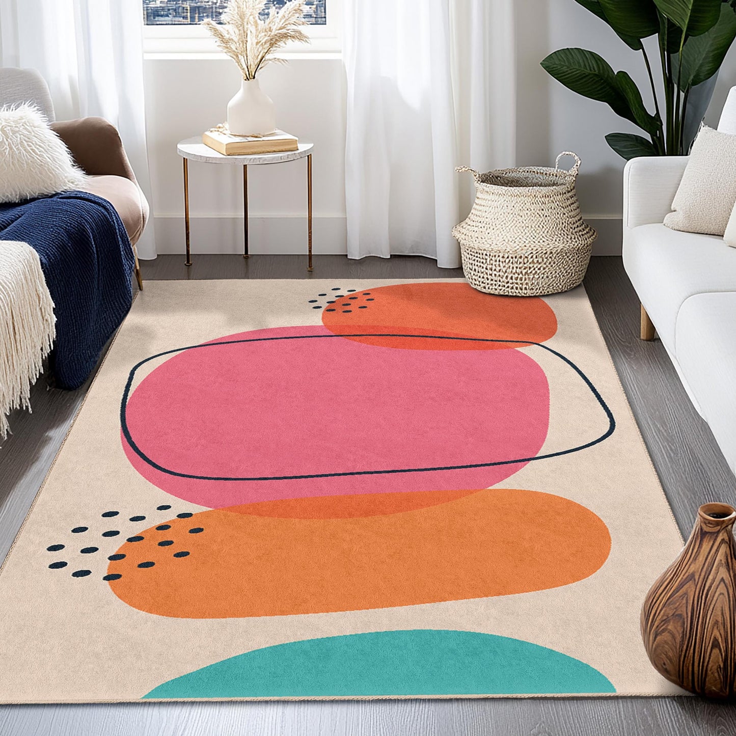 Abstrakter geometrischer Rechteckteppich | Moderner Wohnzimmerteppich | Pflegeleichte, weiche Matte | Stilvolle Wohnaccessoires