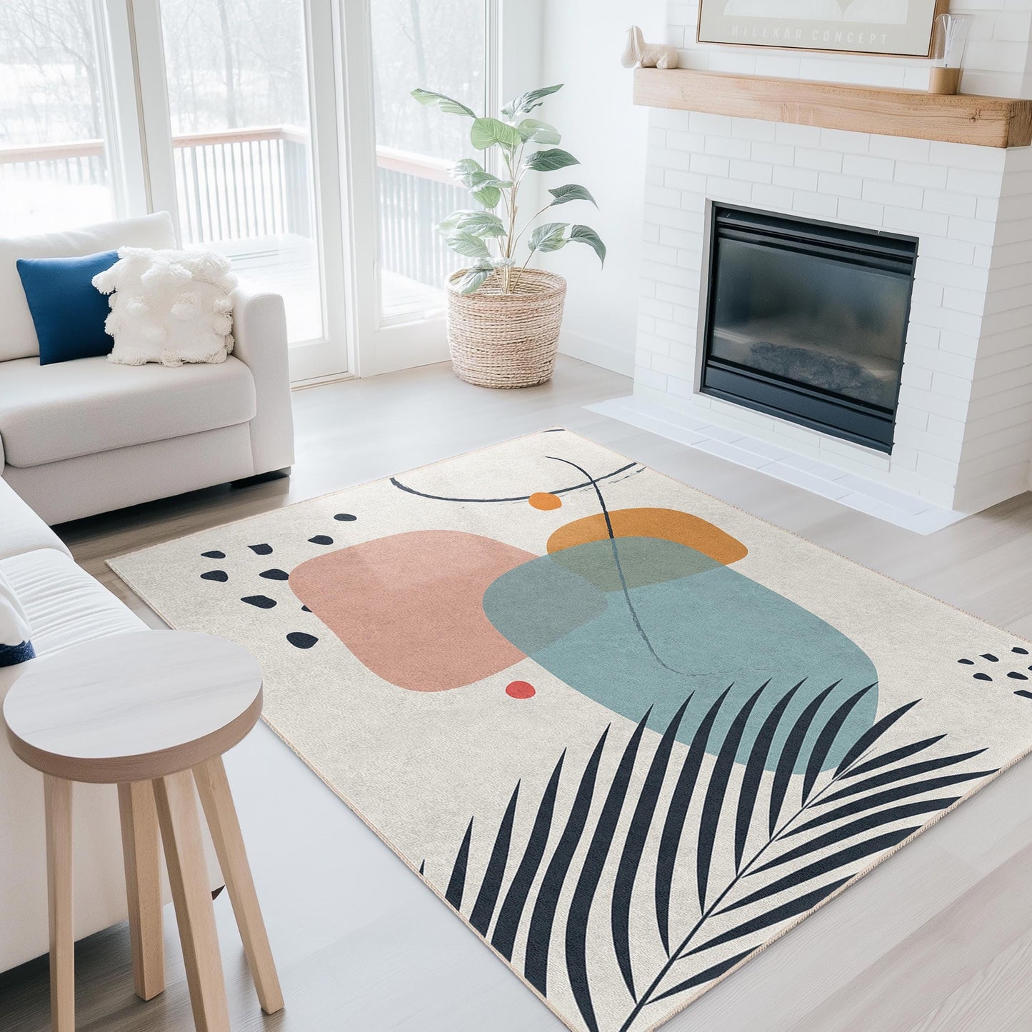 Moderner Wohnzimmerteppich | Rechteckiger Teppich mit abstraktem geometrischem Design | Waschbarer Wohnteppich | Stilvoller, moderner Teppich