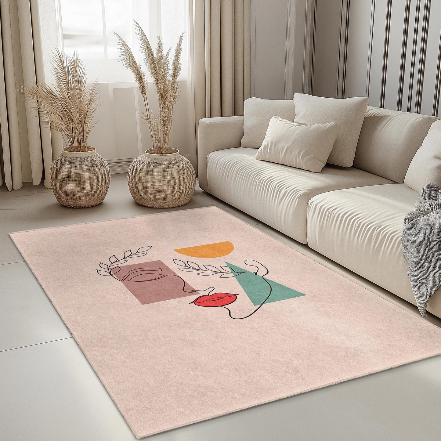 Rechteckiger Teppich mit geometrischem Muster | Moderner Wohnzimmerteppich | Stilvolle Wohnaccessoires | Teppich mit einzigartigem geometrischem Design