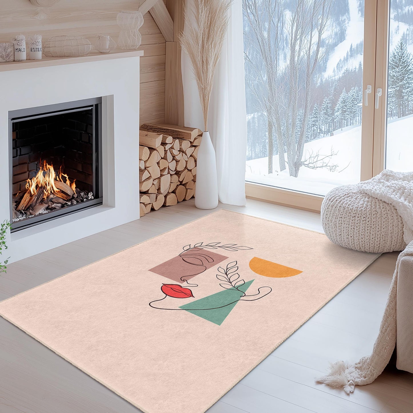 Rechteckiger Teppich mit geometrischem Muster | Moderner Wohnzimmerteppich | Stilvolle Wohnaccessoires | Teppich mit einzigartigem geometrischem Design