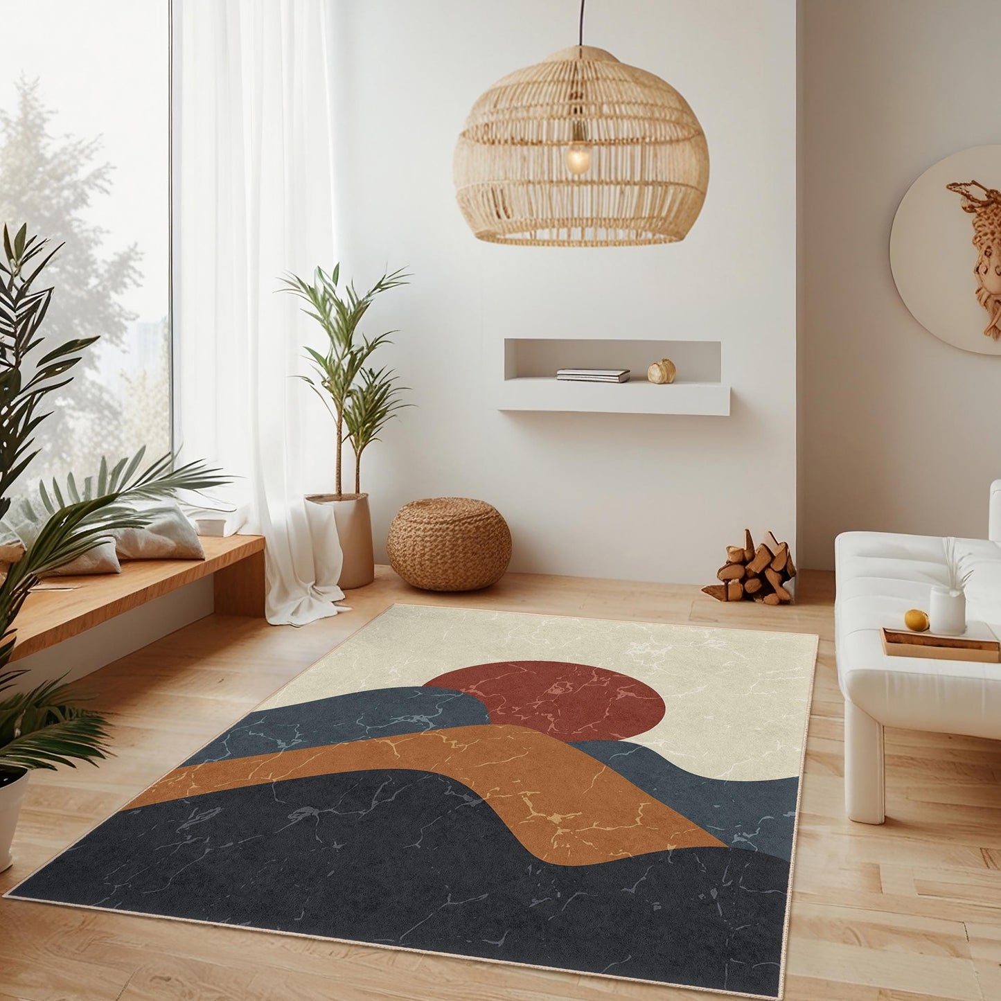 Rechteckiger Teppich mit abstraktem Bergmotiv | Moderner Wohnteppich | Dekorativer Teppich fürs Wohnzimmer | Stilvoller Bodenbelag