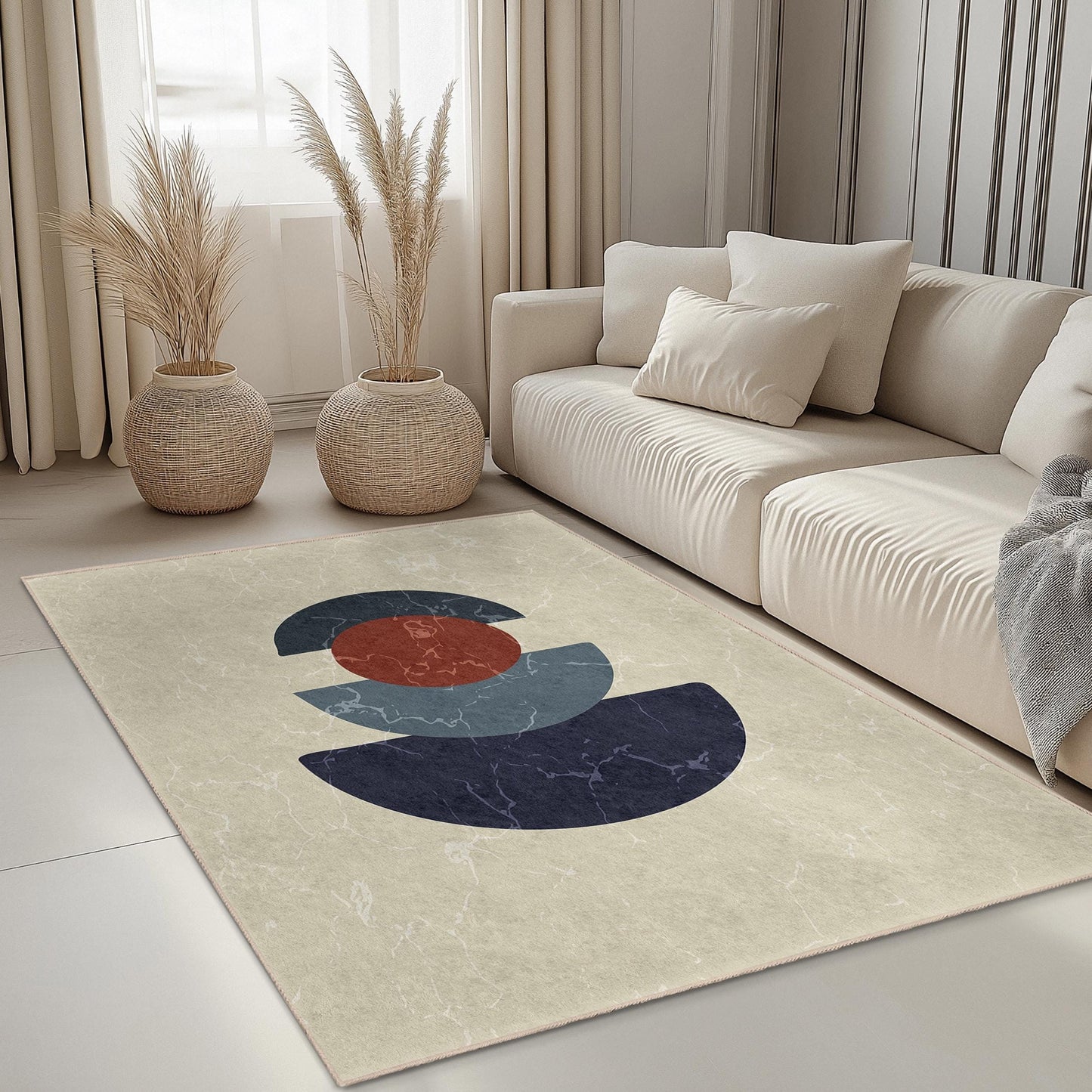 Stilvoller rechteckiger Wohnzimmerteppich | Geometrisch-abstrakter Dekorteppich | Moderner Wohnteppich | Trendiges geometrisches Design