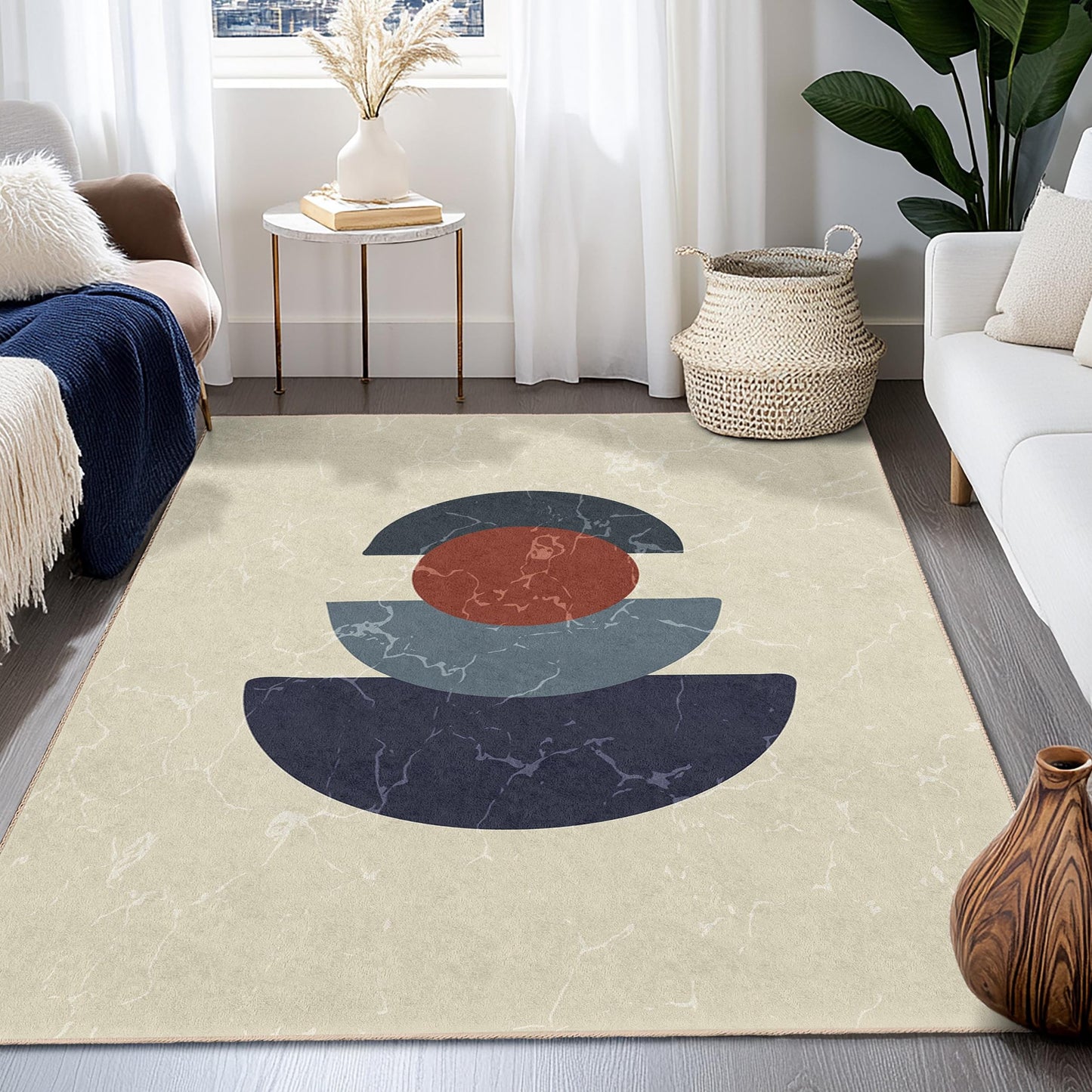 Stilvoller rechteckiger Wohnzimmerteppich | Geometrisch-abstrakter Dekorteppich | Moderner Wohnteppich | Trendiges geometrisches Design
