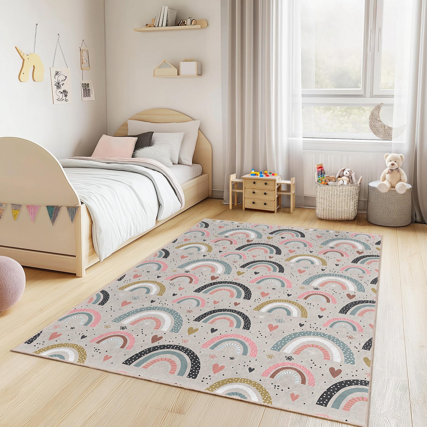 Regenbogen-Kinderteppich: Weicher Teppich für Spielzimmer und Kinderzimmer
