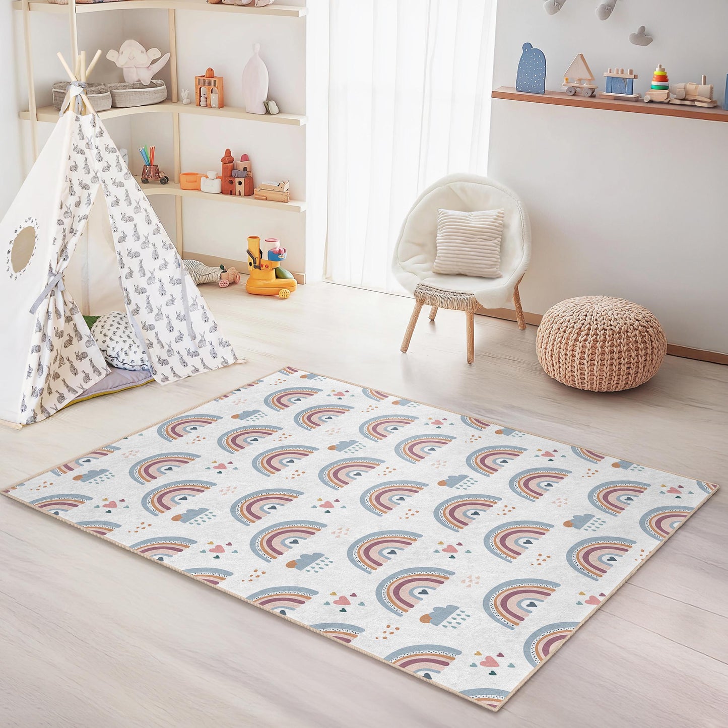 Pastellfarbener Regenbogen-Kinderteppich: Weicher Teppich für Spielzimmer und Kinderzimmer