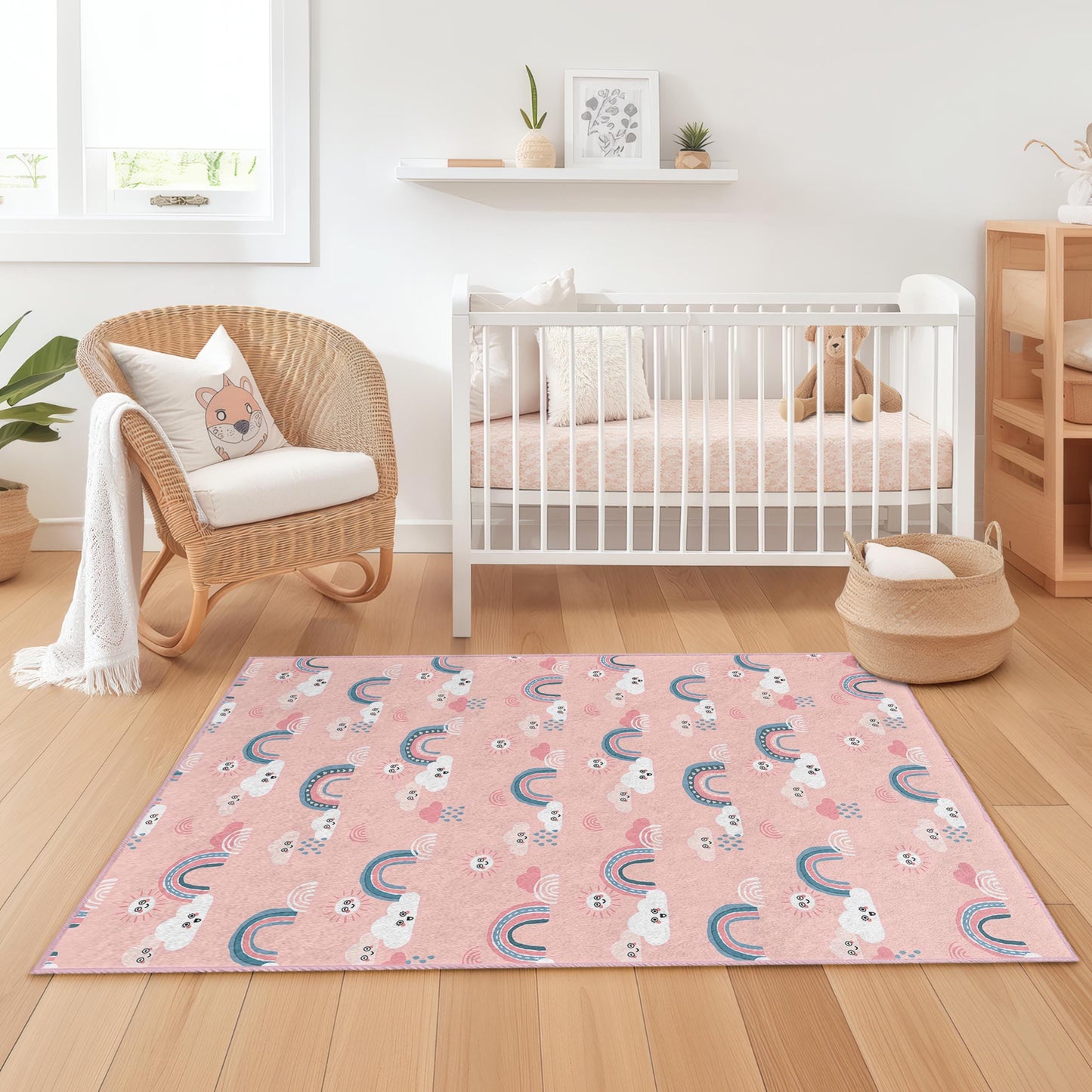 Regenbogenwolken-Kinderteppich: Pastellfarbener Teppich für Kinderzimmer und Spielzimmer