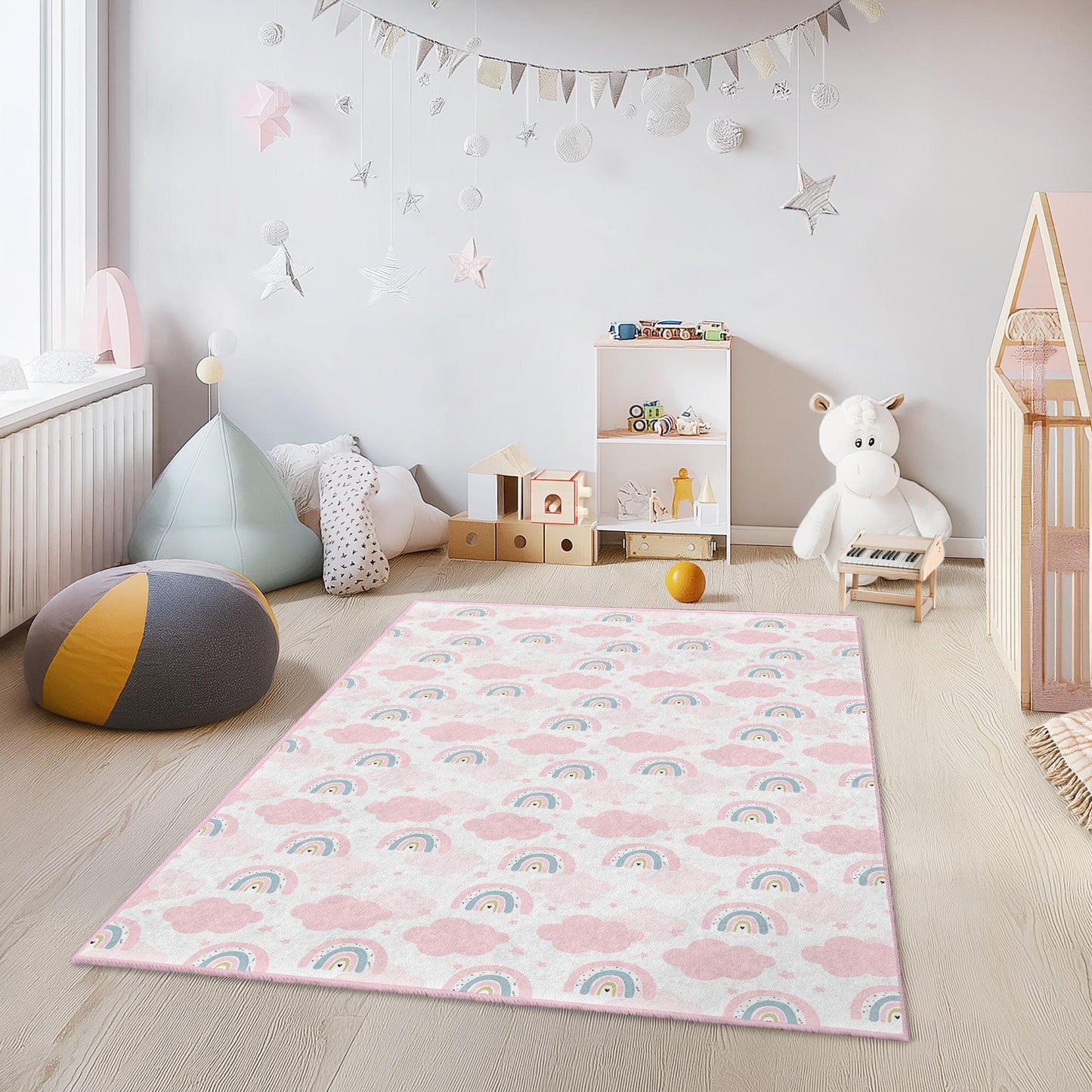 Regenbogenwolken-Kinderteppich: Weicher Teppich für Kinderzimmer und Spielzimmer