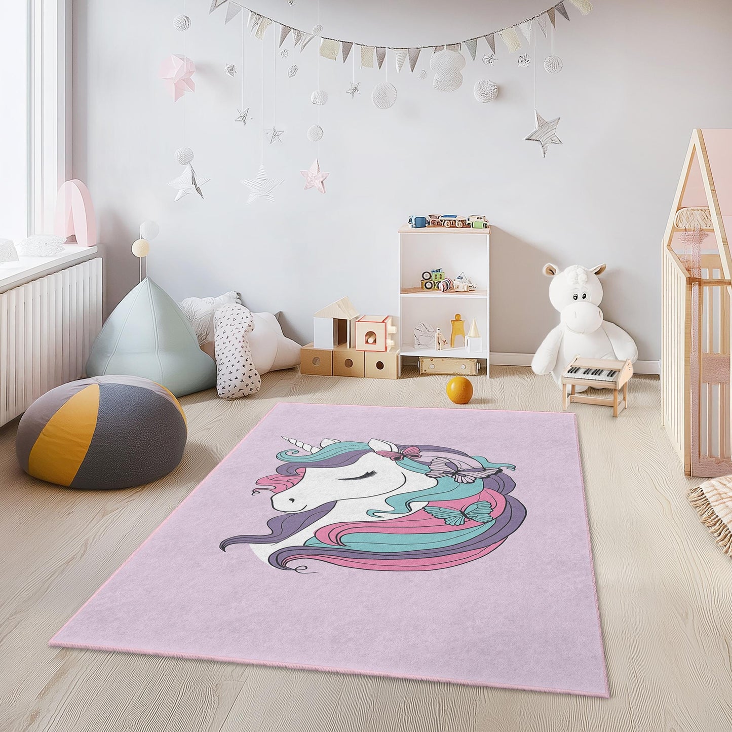 Magischer Einhorn-Kinderteppich: Personalisierter Teppich für Kinderzimmer und Spielzimmer