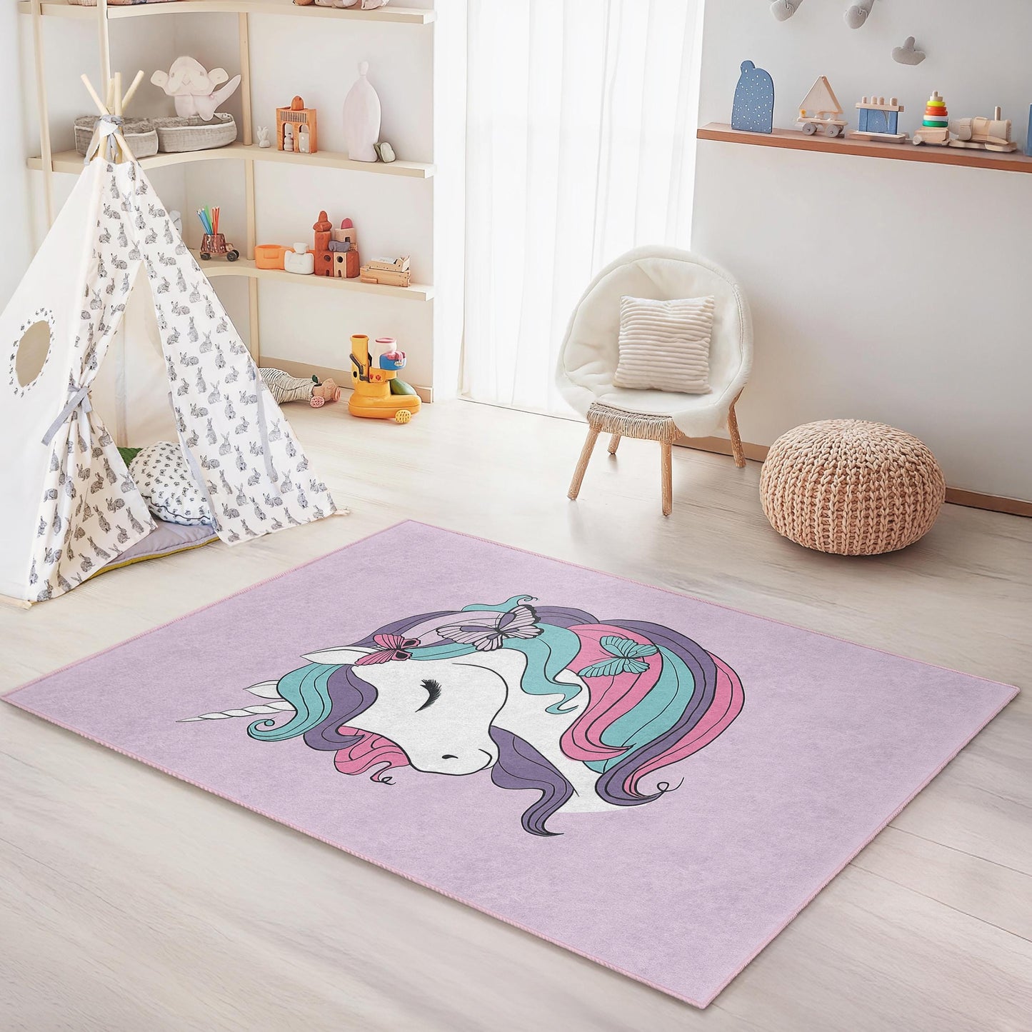 Magischer Einhorn-Kinderteppich: Personalisierter Teppich für Kinderzimmer und Spielzimmer