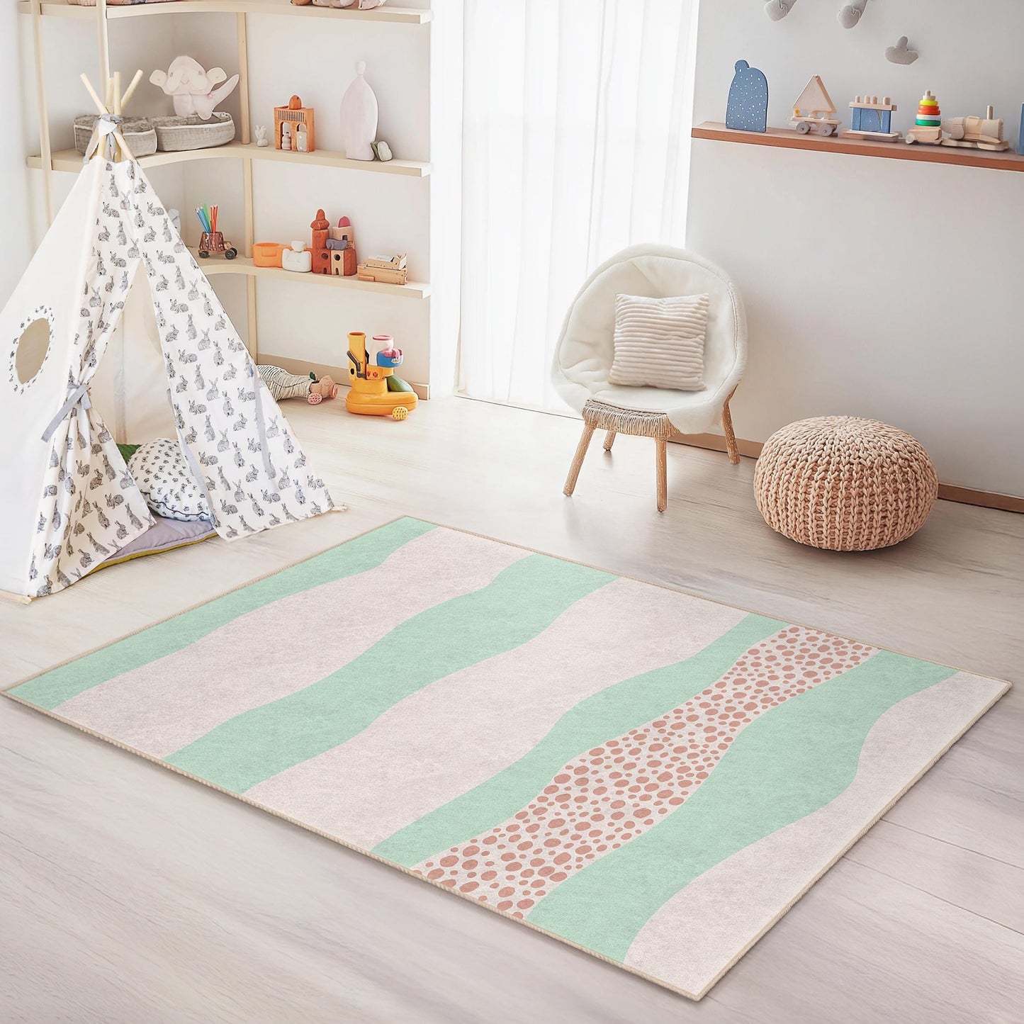 Pastellfarbener Wellen-Kinderteppich: Weicher Teppich für Kinderzimmer und Spielzimmer