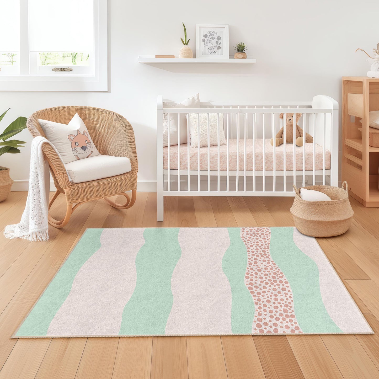 Pastellfarbener Wellen-Kinderteppich: Weicher Teppich für Kinderzimmer und Spielzimmer
