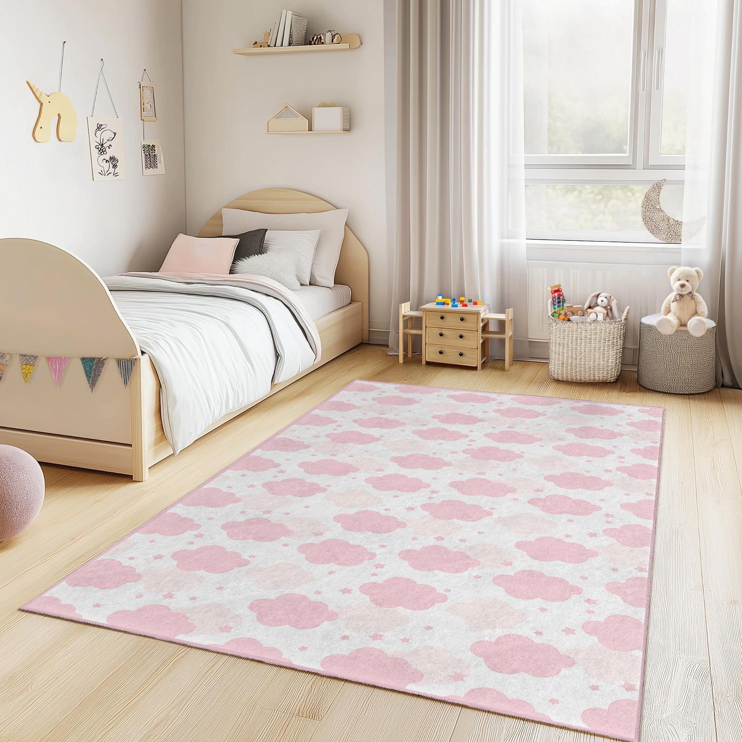 Zartrosa Wolken-Kinderteppich: Teppich für Kinderzimmer und Spielzimmer