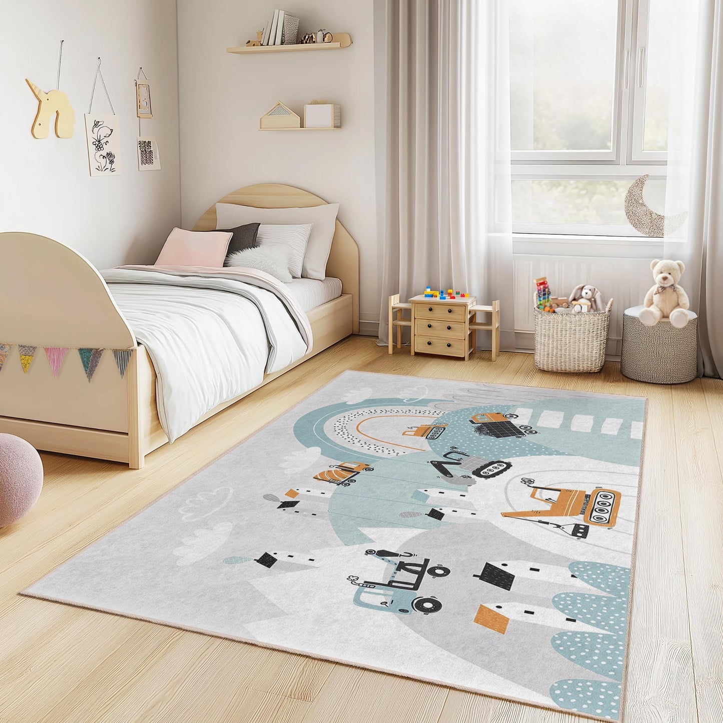 Baustellen-Spielteppich für Kinder: Personalisiertes LKW-Motiv