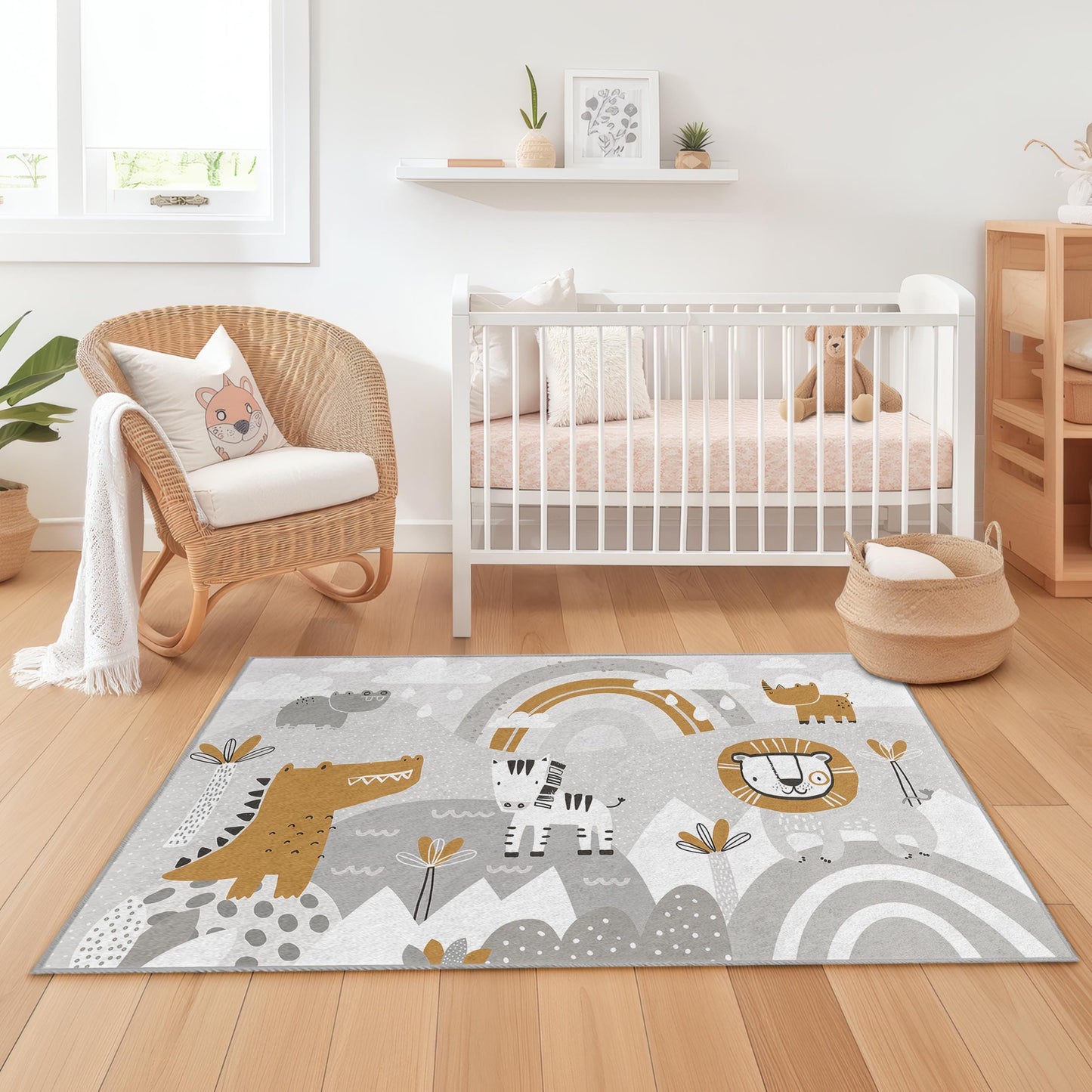 Safari-Abenteuer-Kinderteppich: Tiermotiv fürs Spielzimmer, weich und sicher