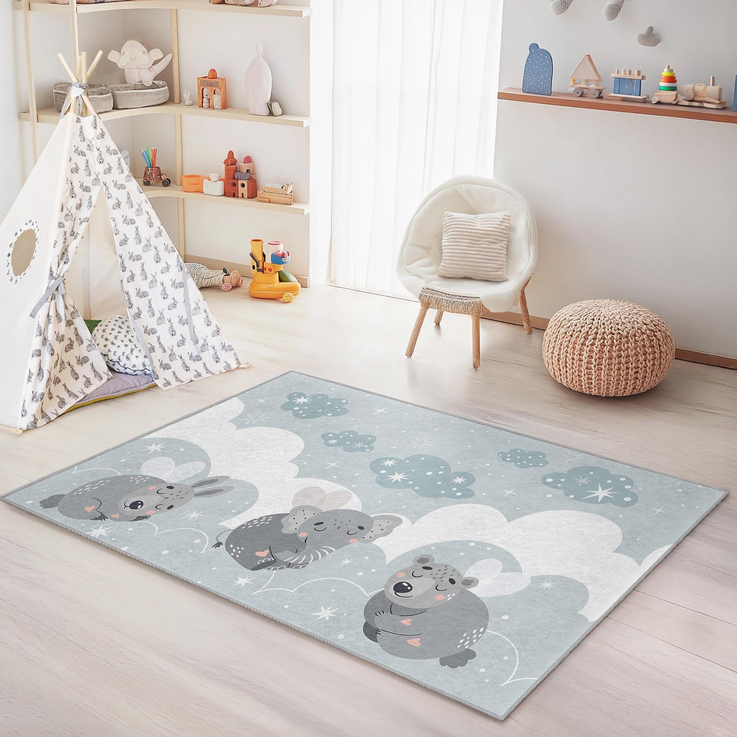 Tierwolken-Kinderteppich: Plüschteppich für Kinderzimmer und Spielzimmer