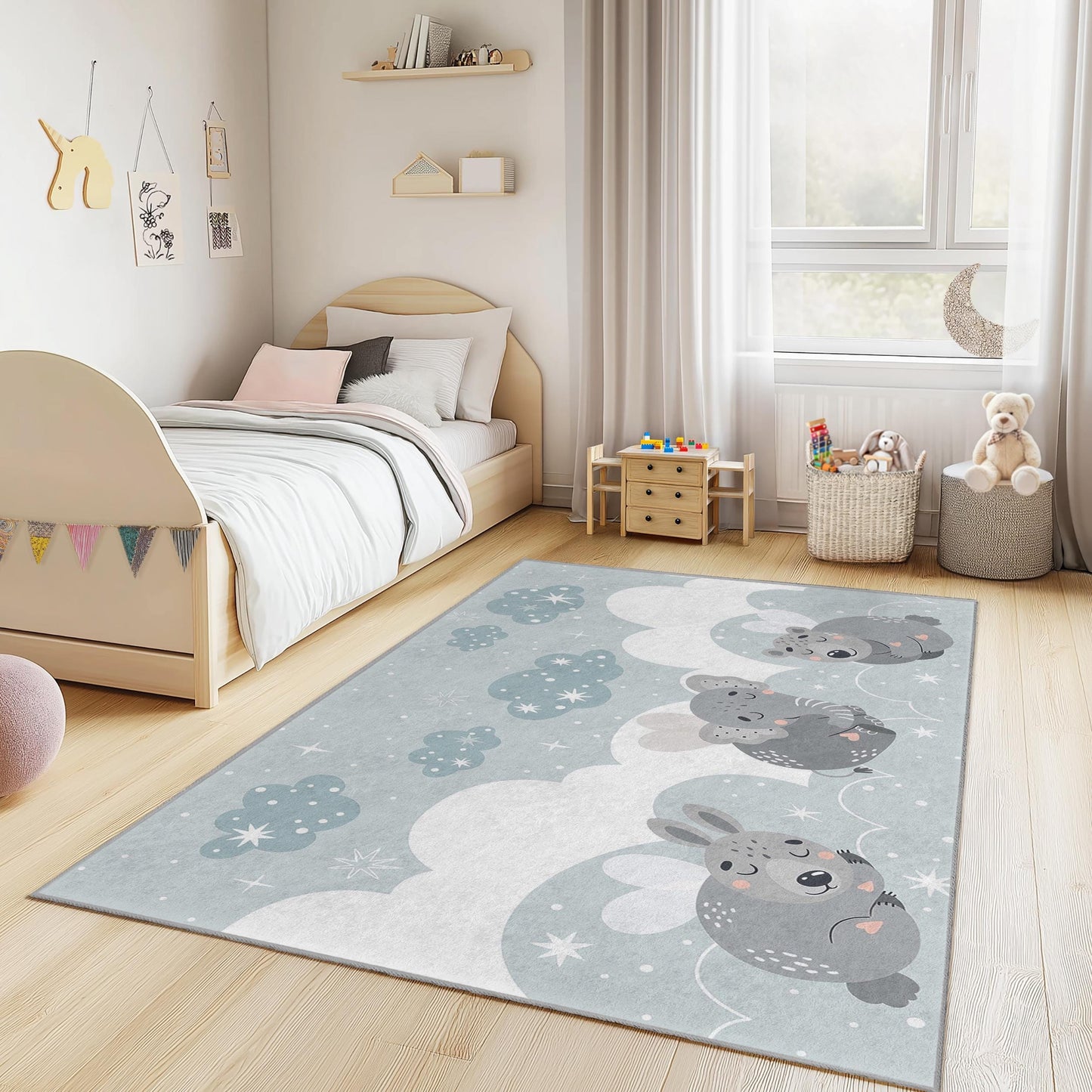 Tierwolken-Kinderteppich: Plüschteppich für Kinderzimmer und Spielzimmer