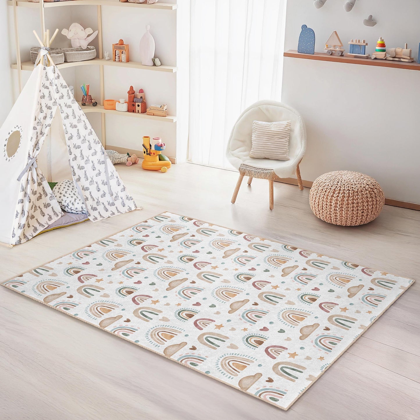 Regenbogen-Kinderteppich: Spielzimmer- und Kinderzimmerdekoration, weicher Kinderteppich
