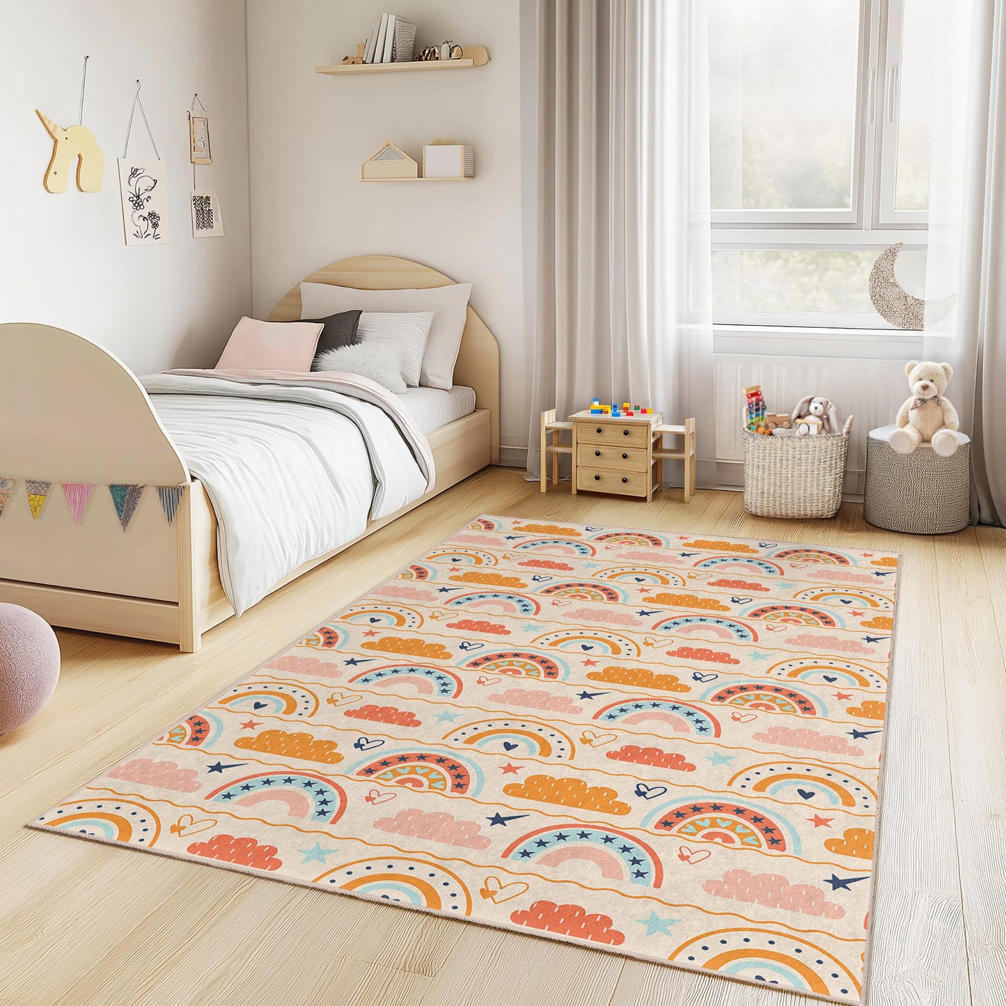 Regenbogenwolken-Kinderteppich: Weicher Teppich für Kinderzimmer und Spielzimmer