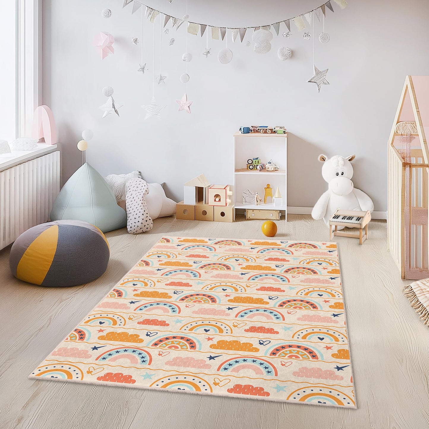 Regenbogenwolken-Kinderteppich: Weicher Teppich für Kinderzimmer und Spielzimmer