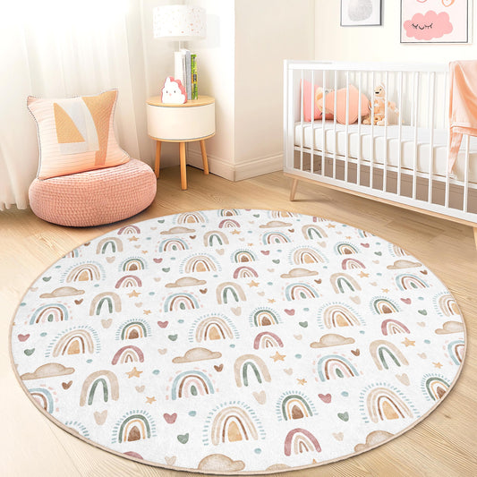 Rainbow Cloud Kids Round Rug: Playroom Nursery Decor