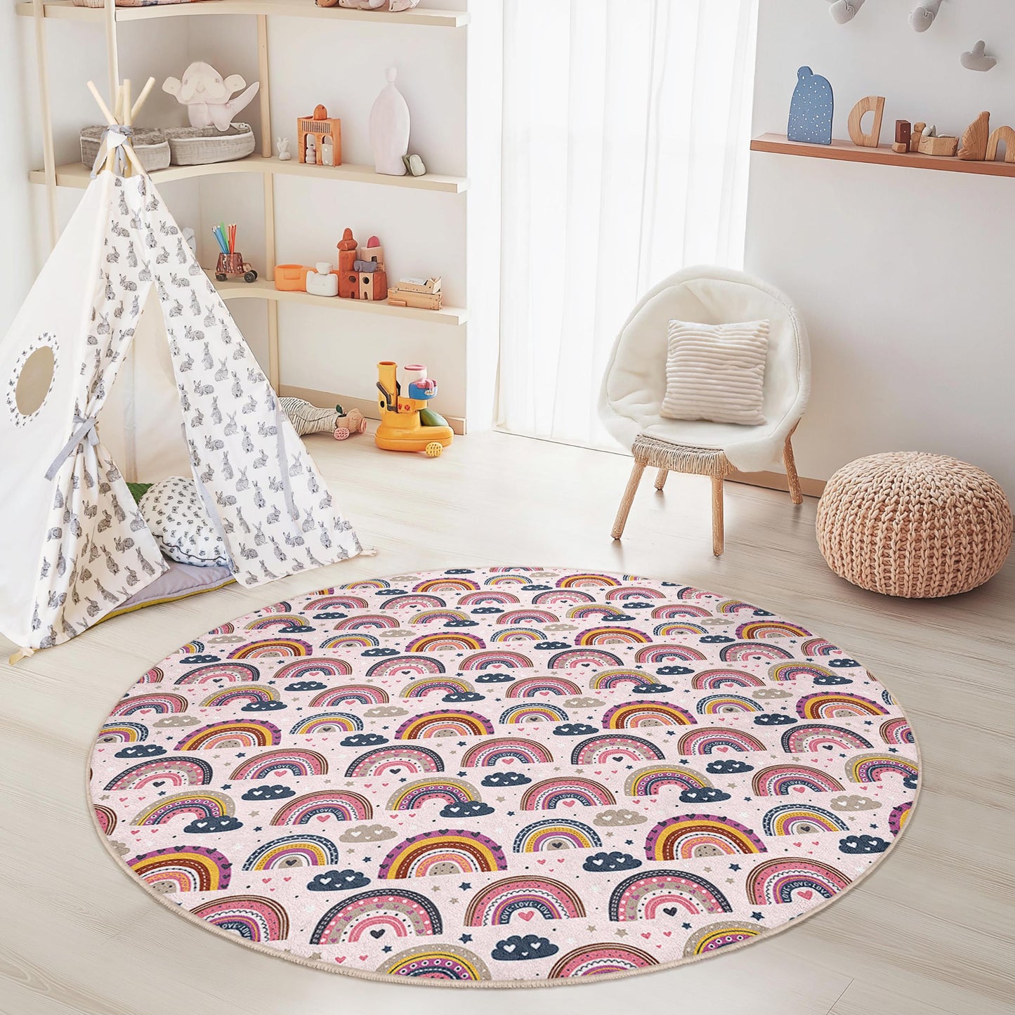 Rainbow Kids Rug: Soft Play Mat for Nursery Decor