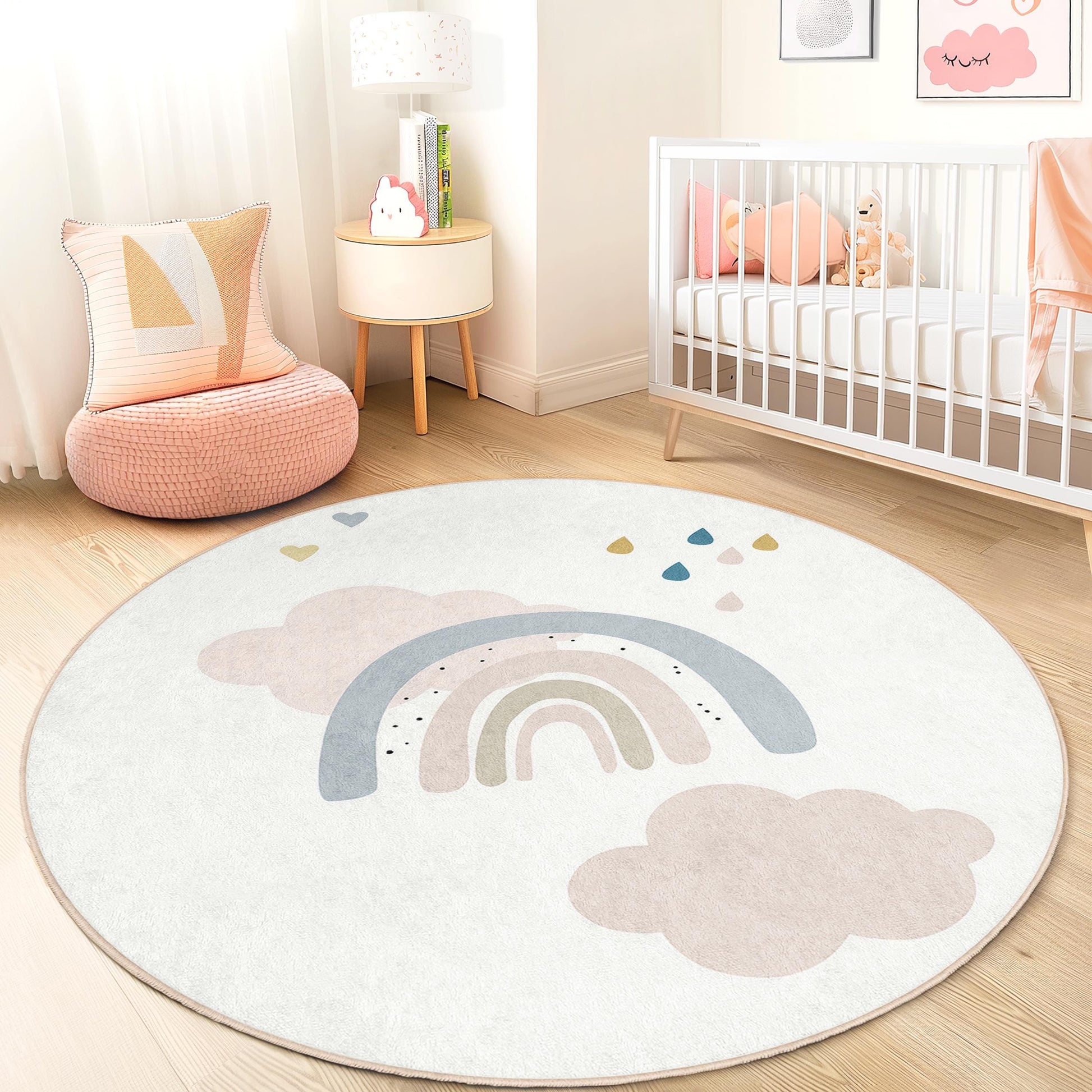 Rainbow Cloud Kids Rug: Soft Play Mat, Nursery Decor